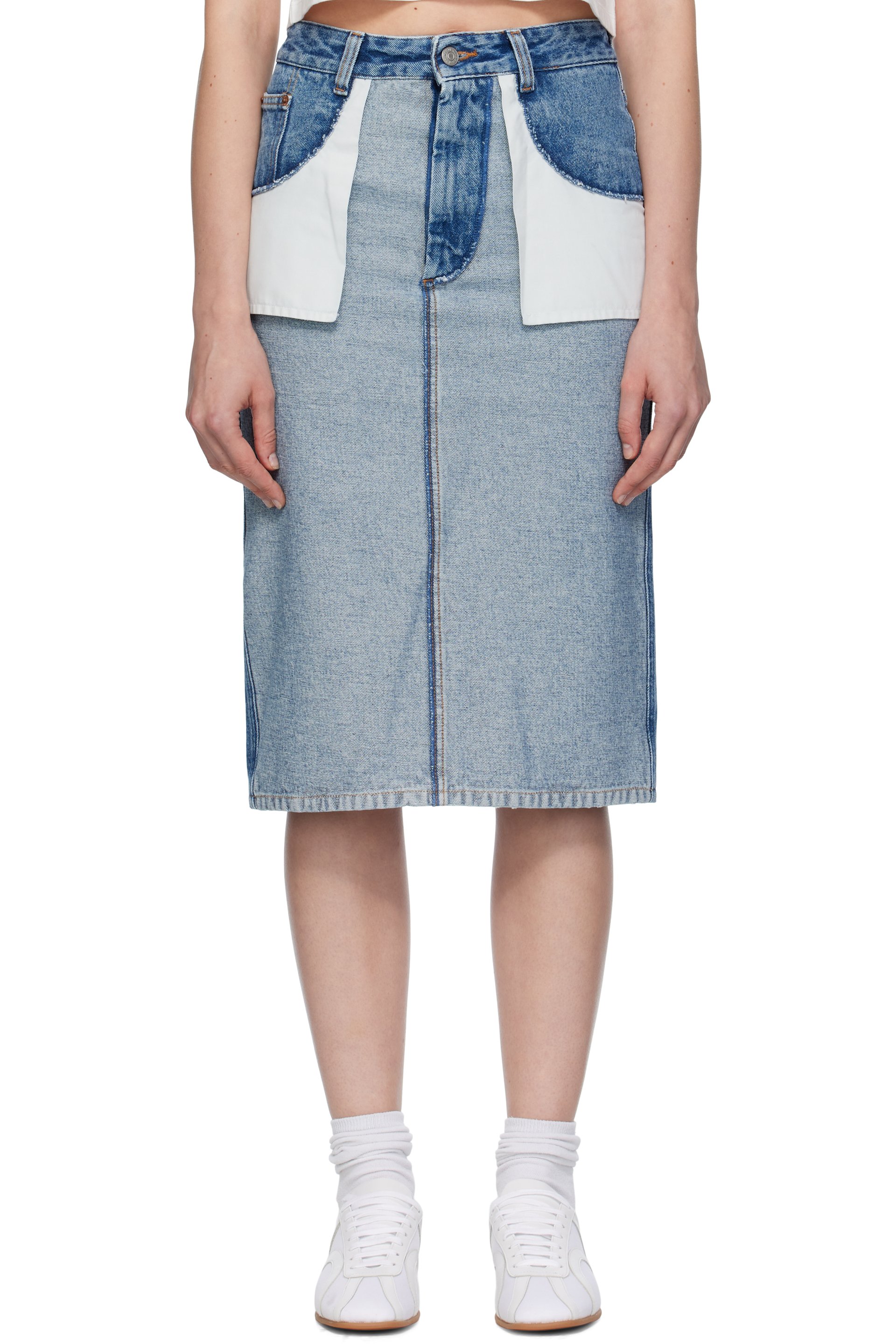 MM6 Maison Margiela - Jupe midi bleue en denim à effet délavé