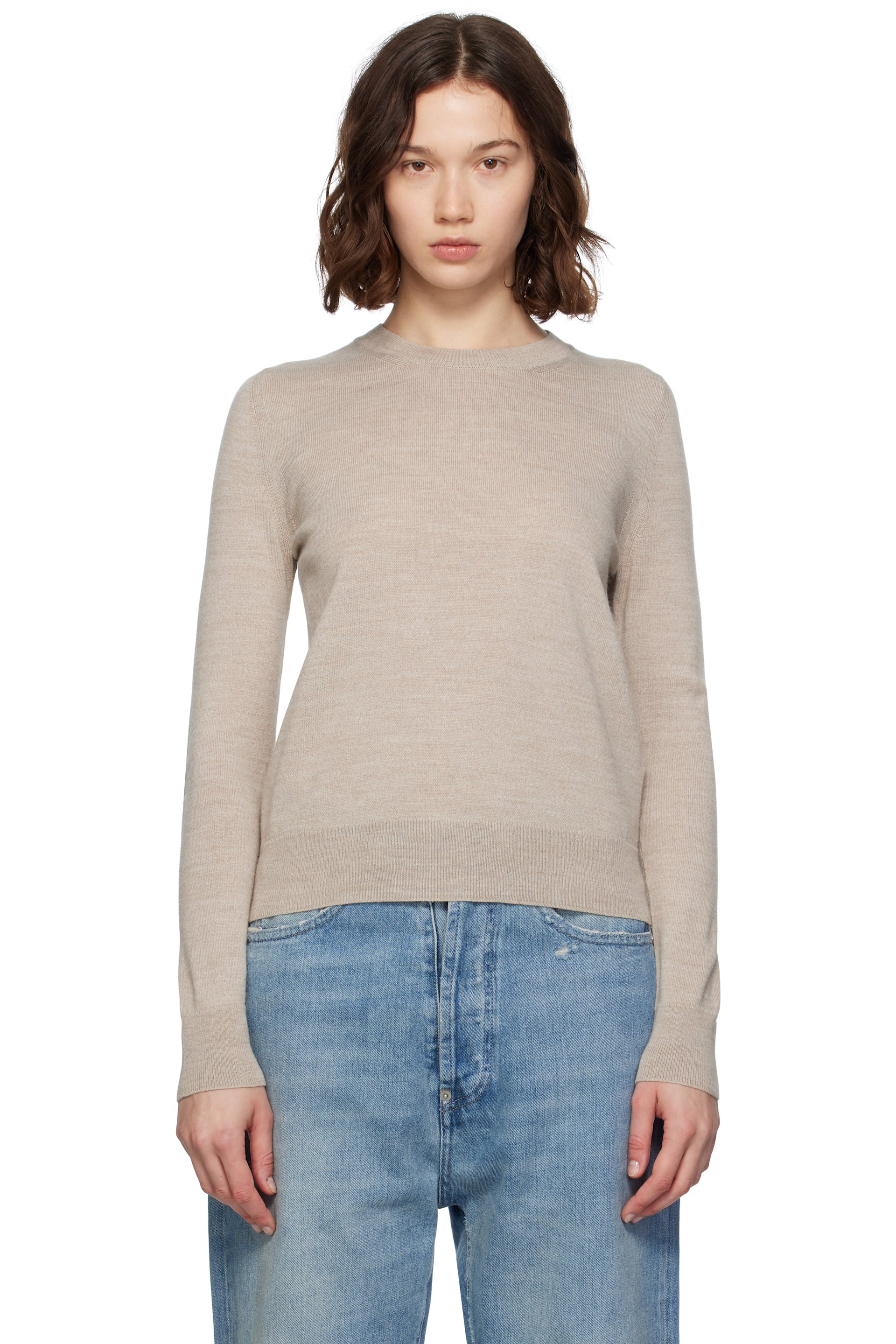 MM6 Maison Margiela - Pull beige à empiècement aux coudes