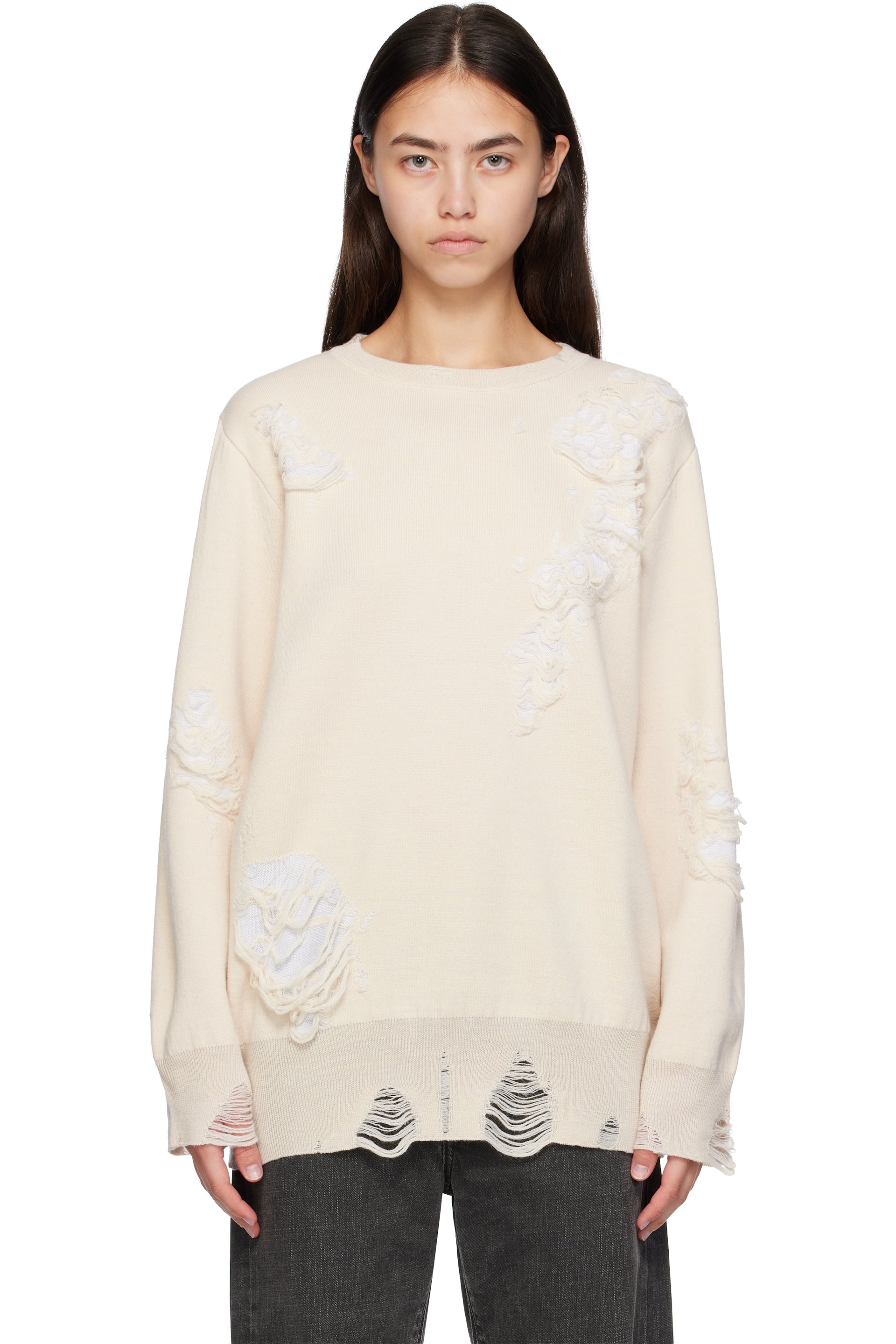 MM6 Maison Margiela - Pull double face blanc cassé
