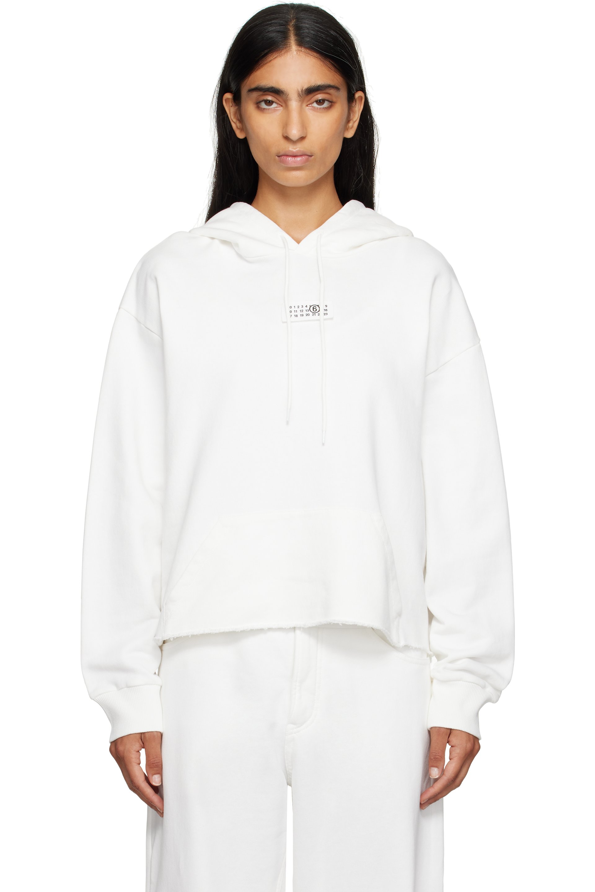 MM6 Maison Margiela - Pull à capuche blanc à écusson à logo