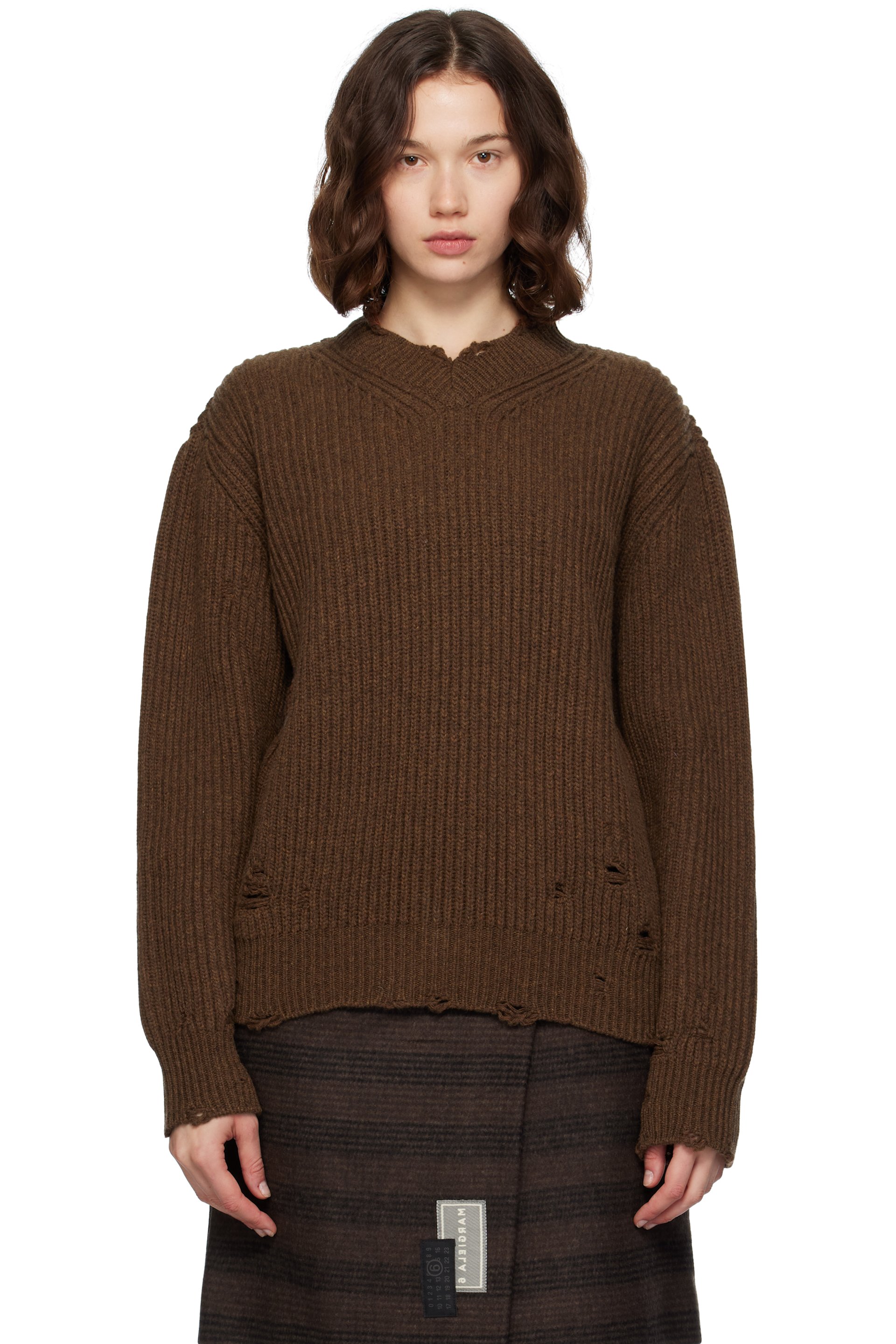 MM6 Maison Margiela - Pull brun en laine