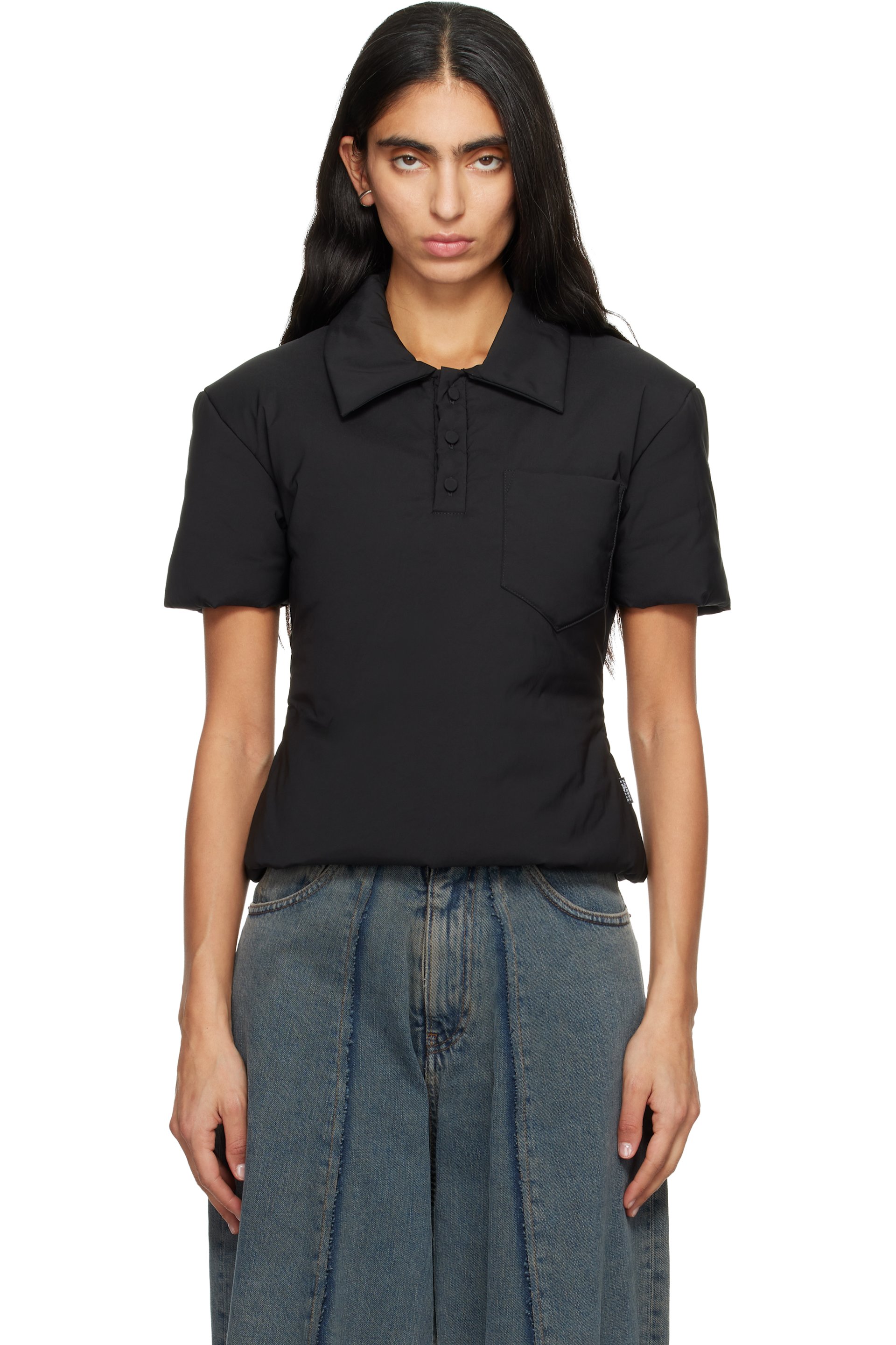 トップス mm6 Black Padded Polo by MM6 Maison Margiela on Sale
