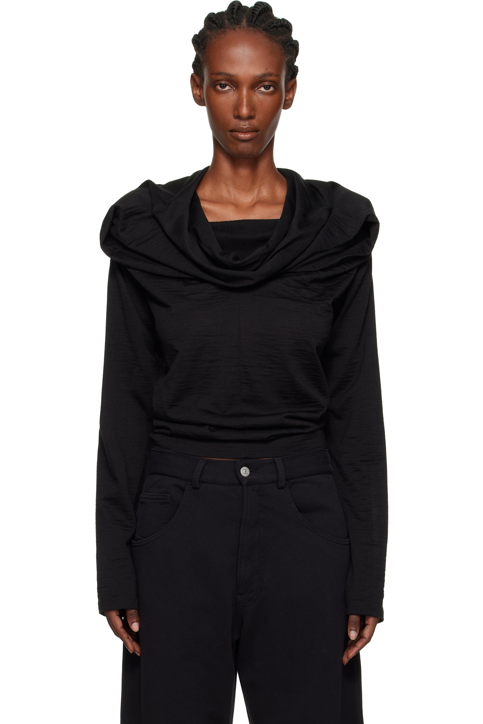 MM6 Maison Margiela - Haut à manches longues noir en jersey de laine