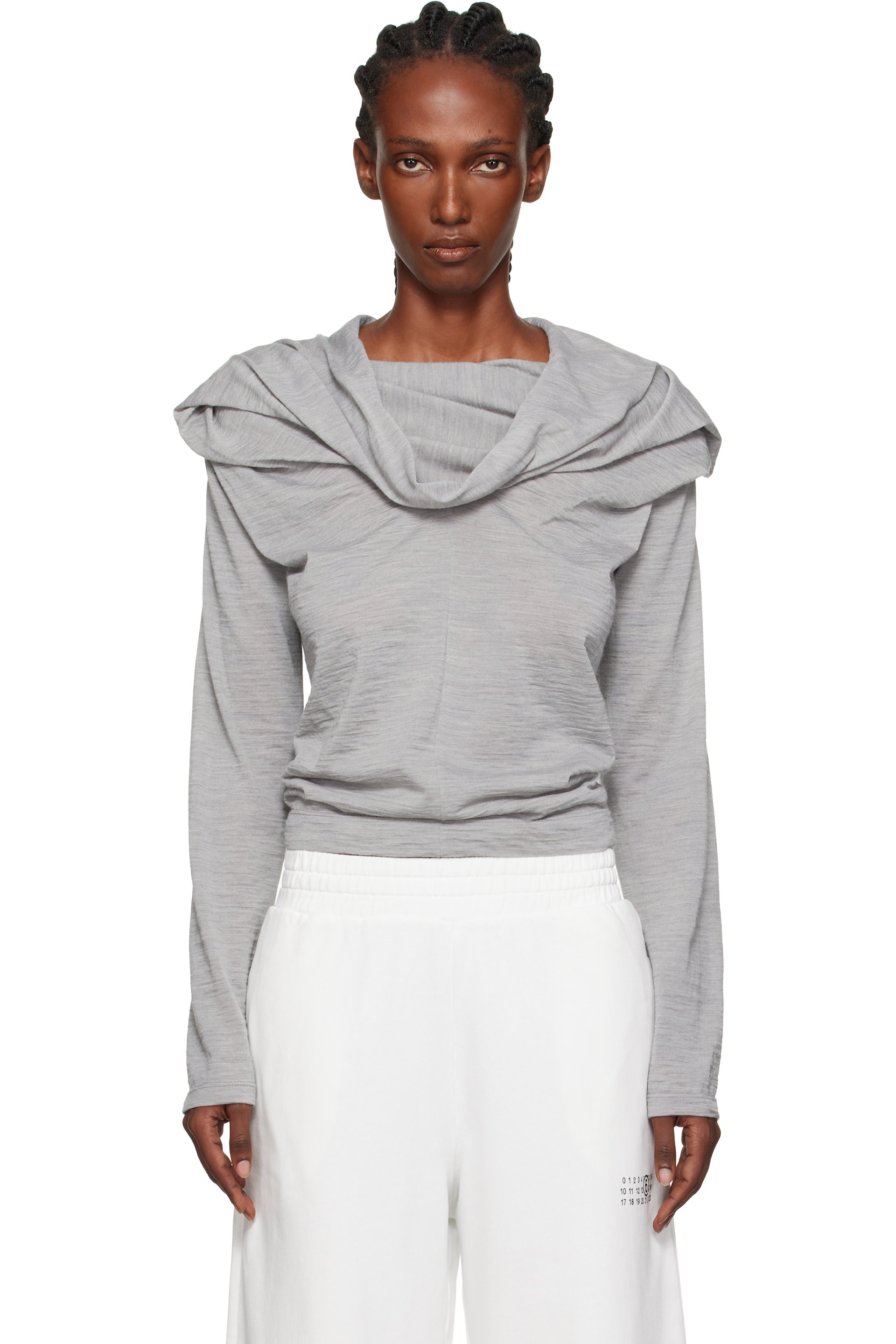 MM6 Maison Margiela - Haut à manches longues gris en jersey de laine