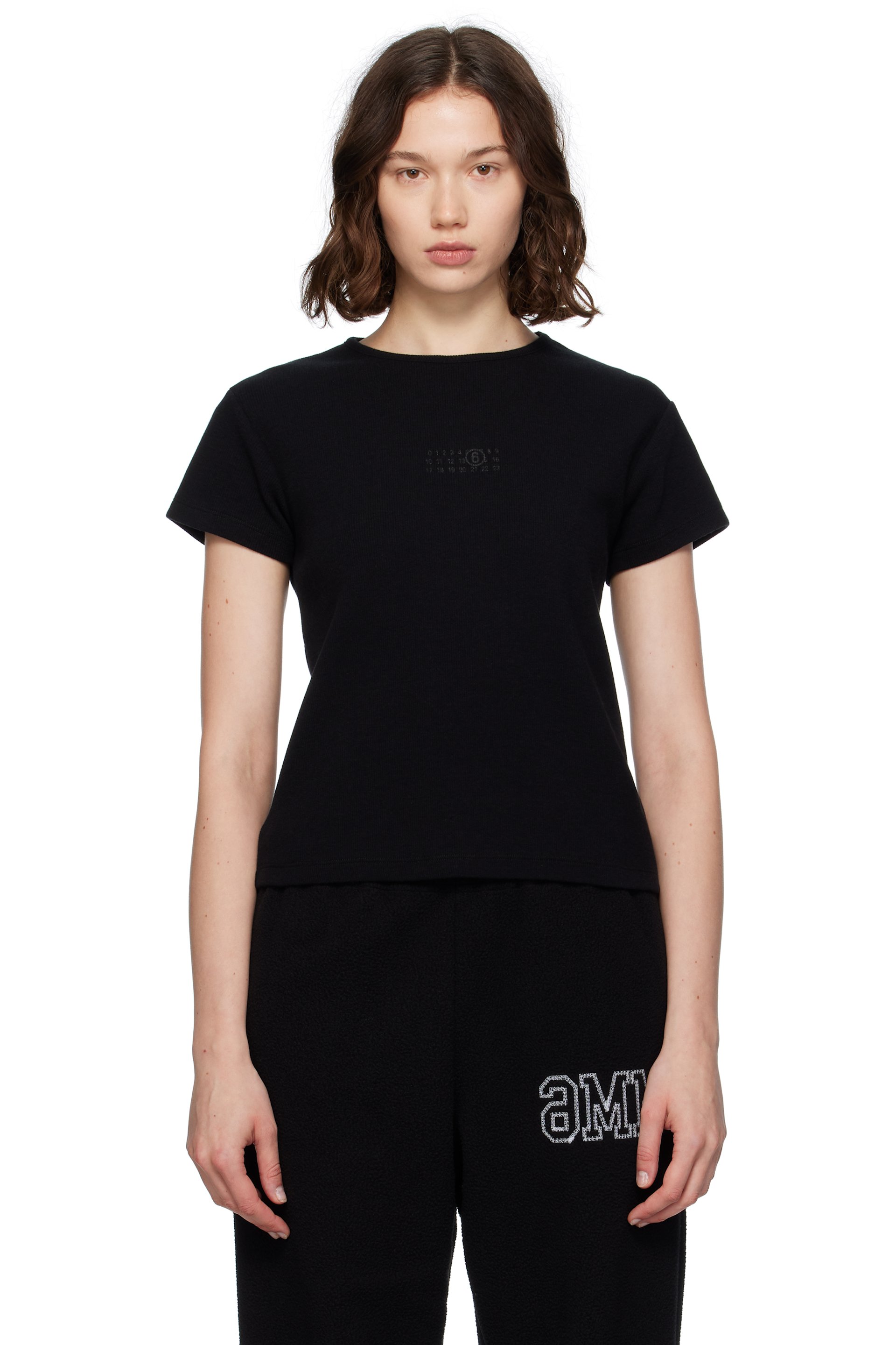 MM6 Maison Margiela - T-shirt noir en tricot côtelé
