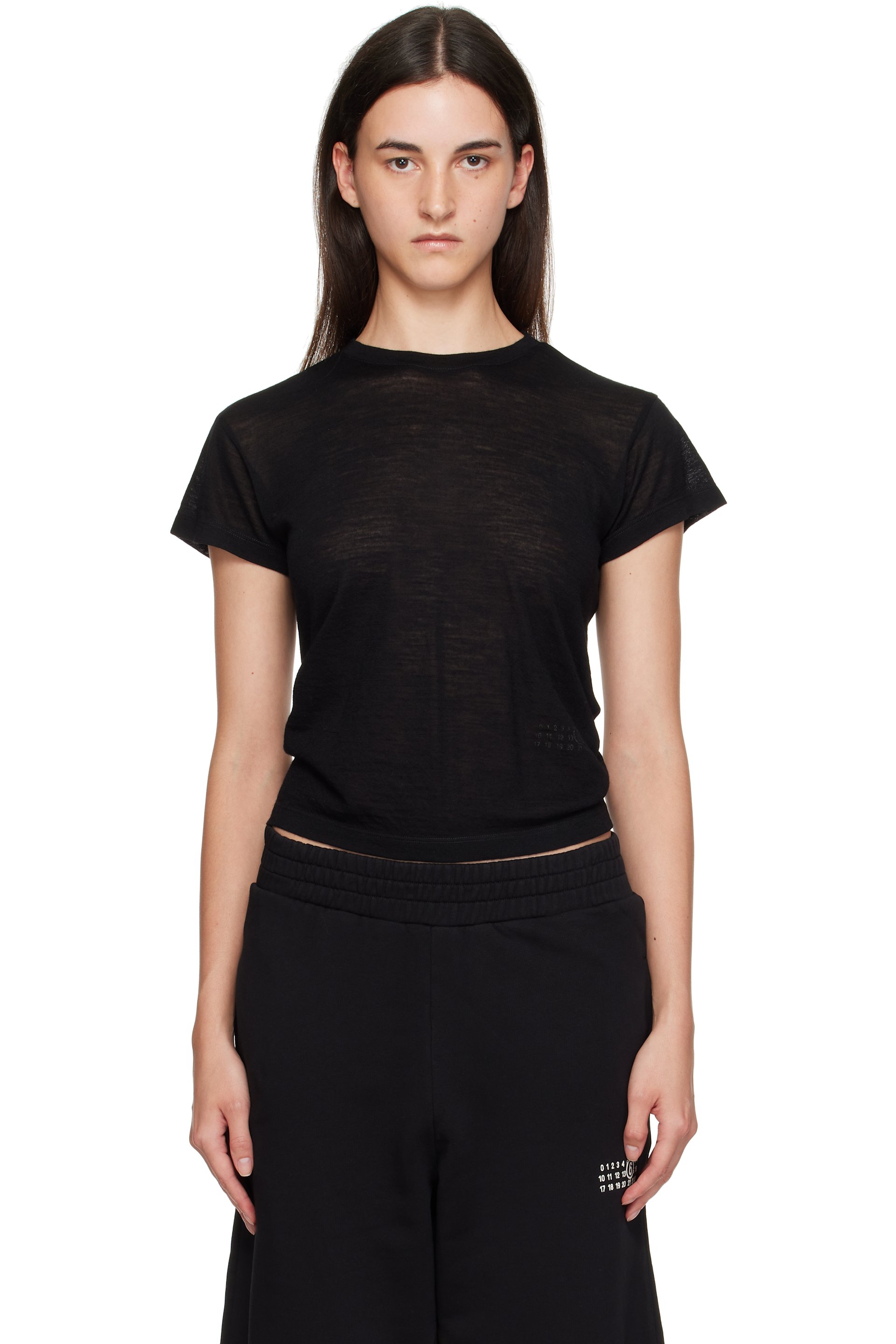 MM6 Maison Margiela - T-shirt transparent noir en laine