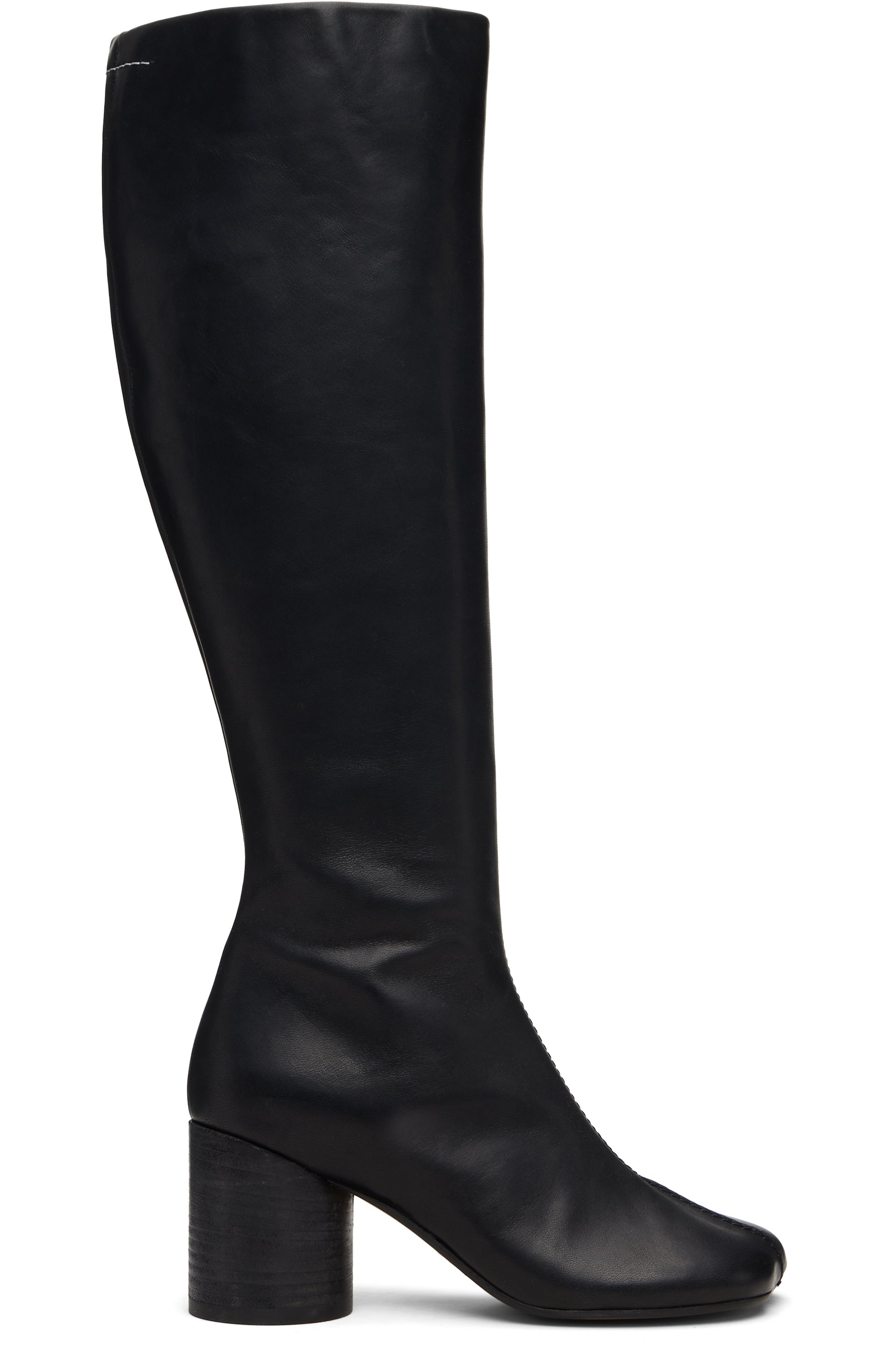 MM6 Maison Margiela - Bottes hautes noires en cuir à bout anatomique