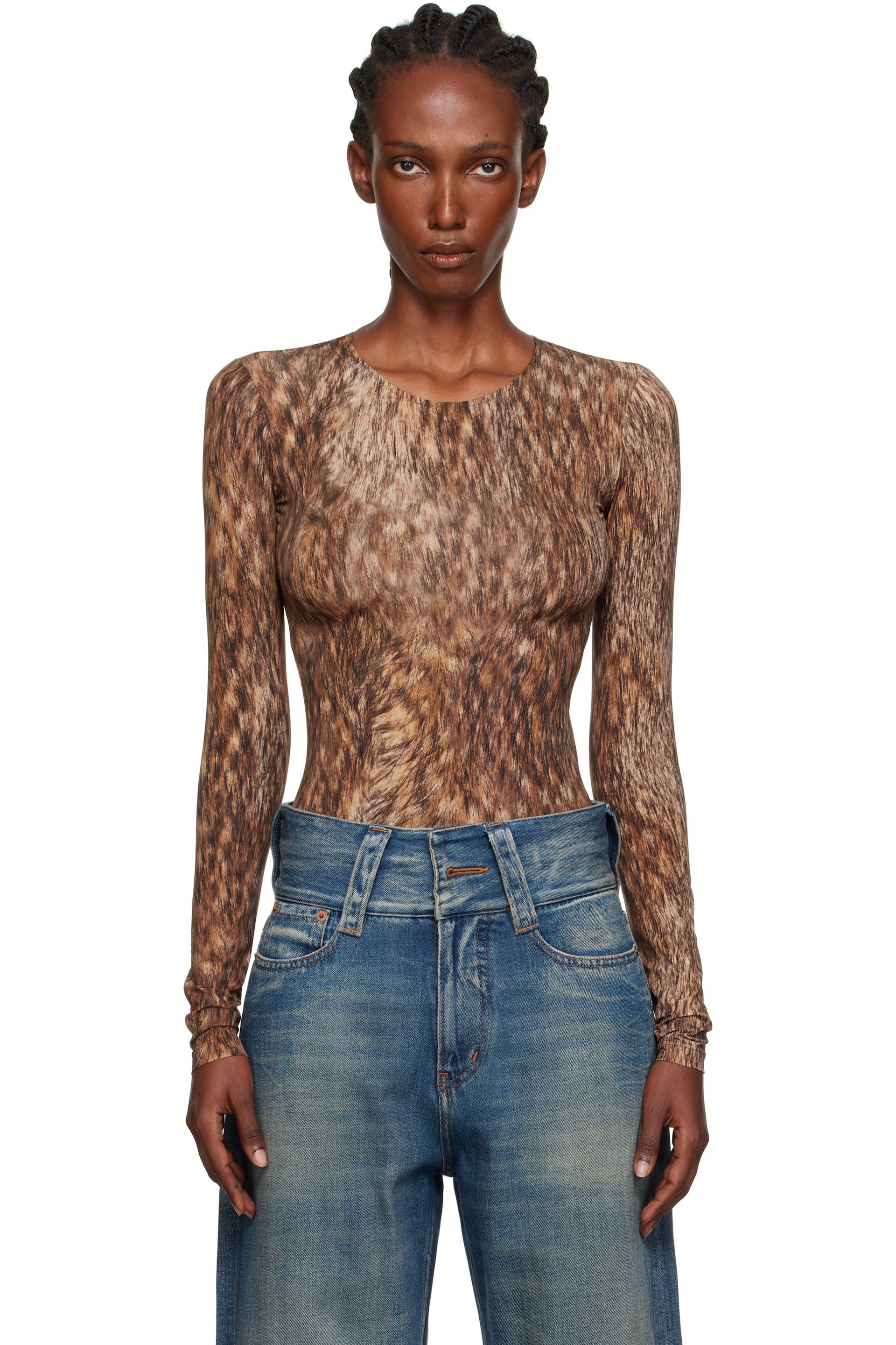 MM6 Maison Margiela - Brown Printed Jersey Bodysuit