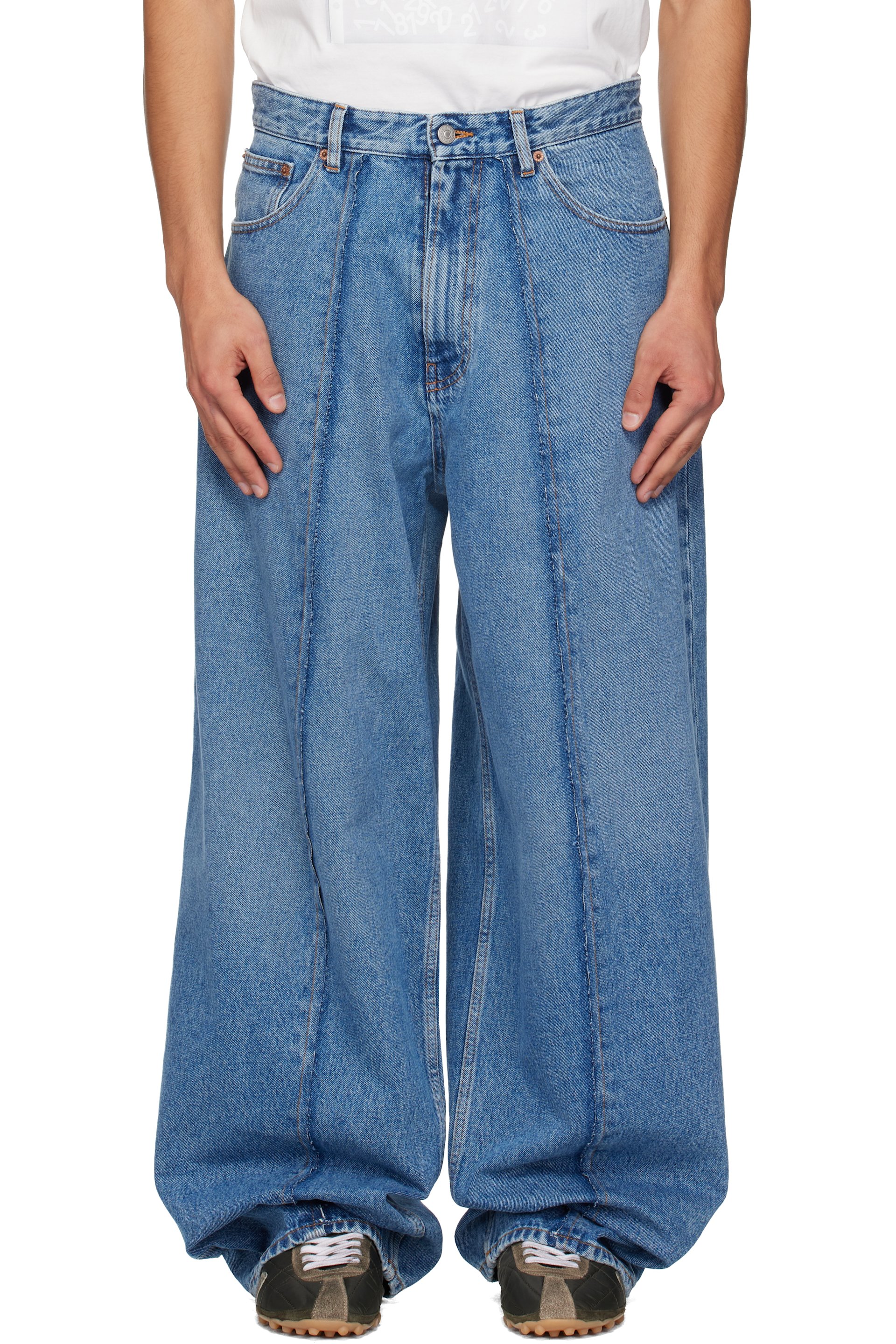 MM6 Maison Margiela: ブルー ワイドレッグジーンズ | SSENSE 日本