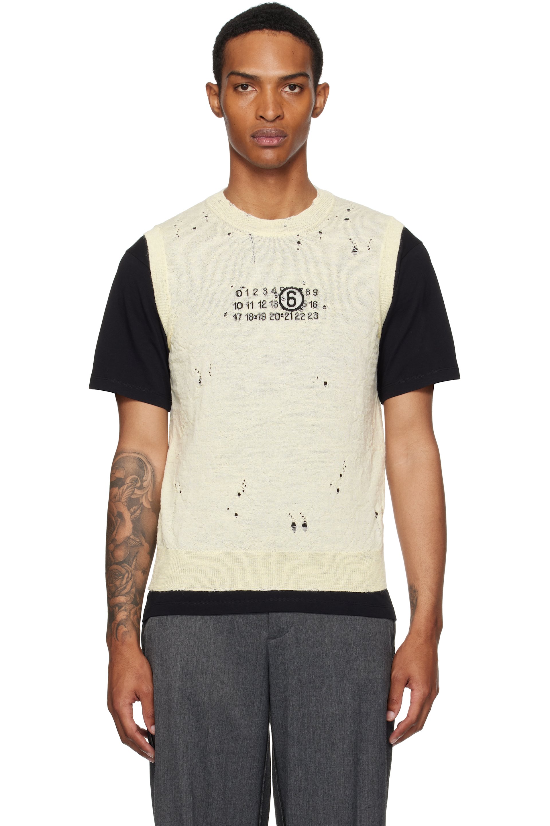 MM6 Maison Margiela - Gilet blanc cassé en tricot à logo numérique