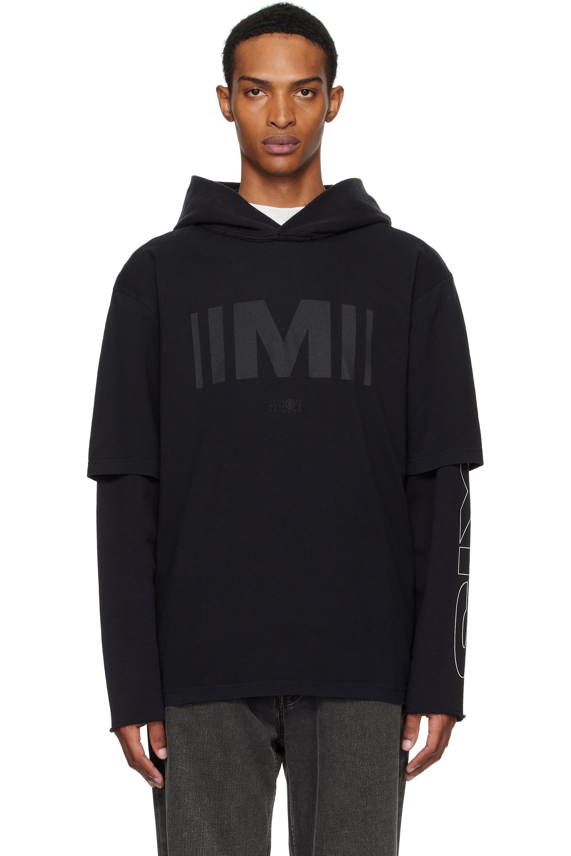 MM6 Maison Margiela - Pull à capuche noir à logos imprimés