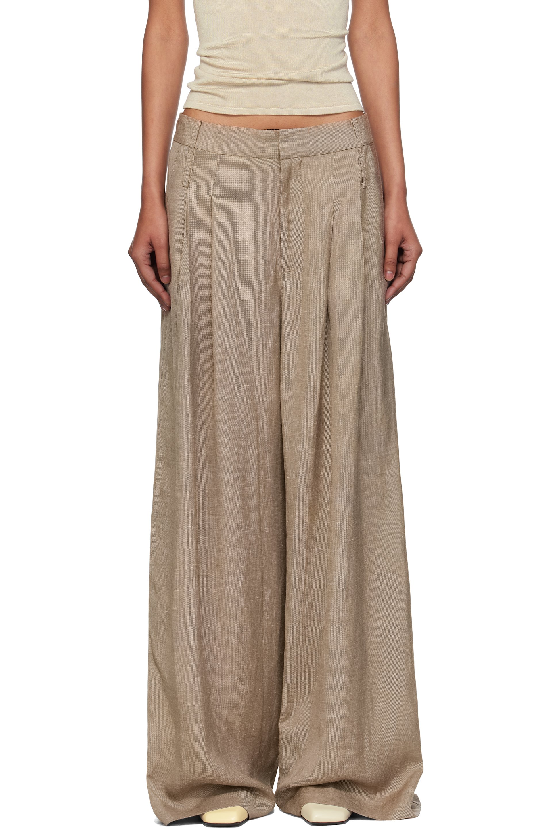 St. Agni - Pantalon beige à passants de ceinture