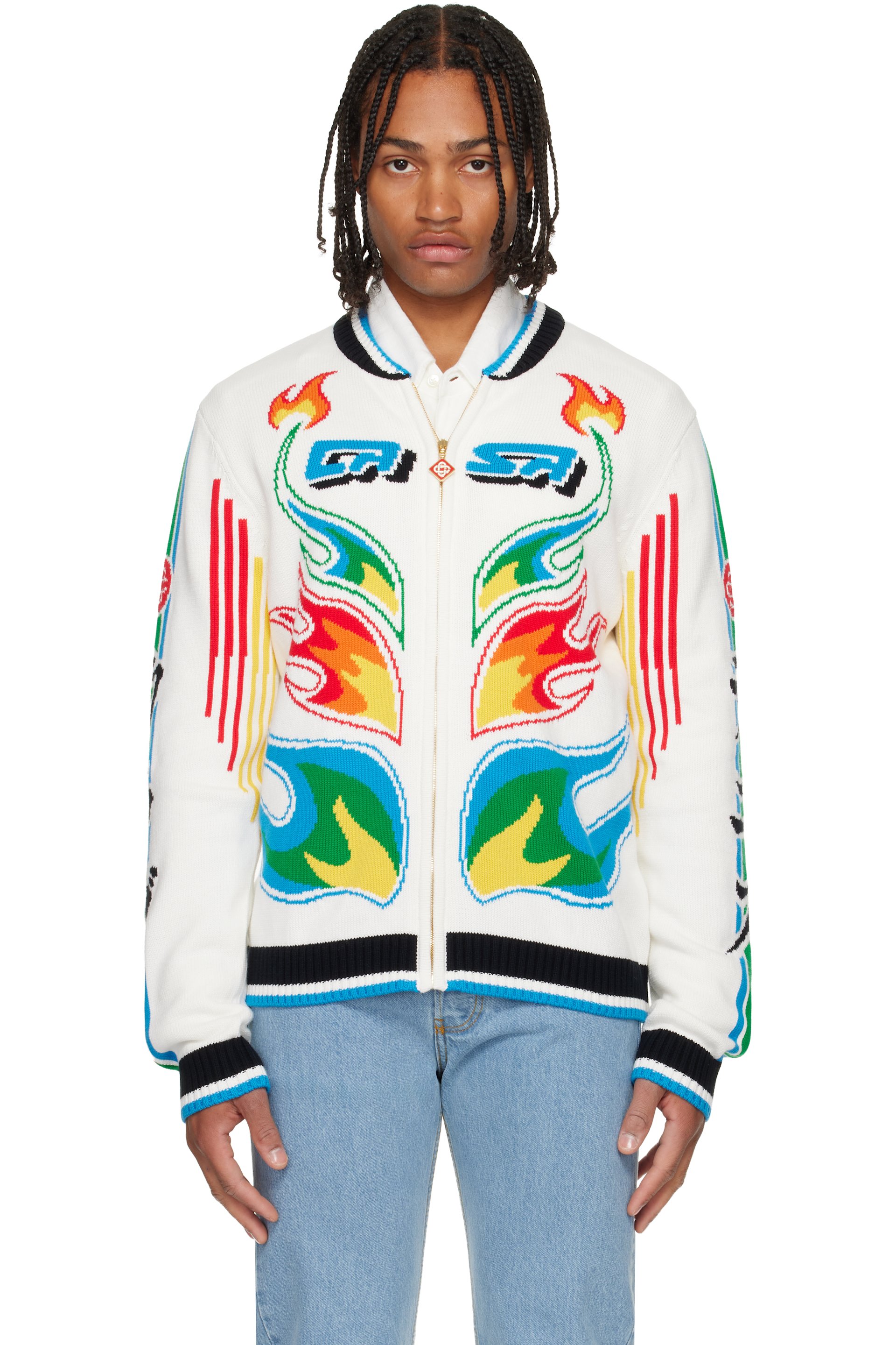 Casablanca - White Flame Laurel Cotton Knit Casa Club Jacket