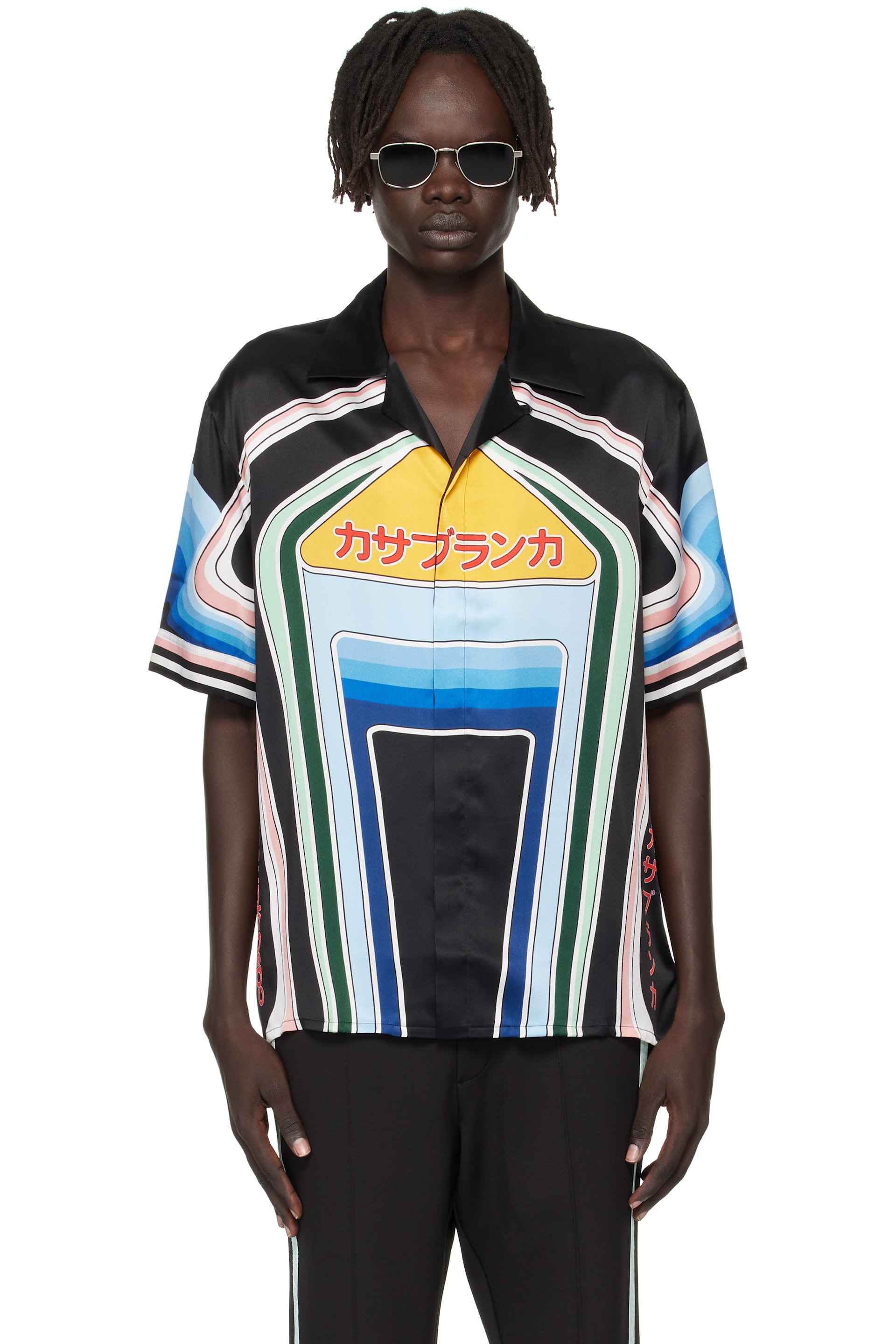 Casablanca - Multicolor Graphic Mountain Short Sleeve Silk Shirt