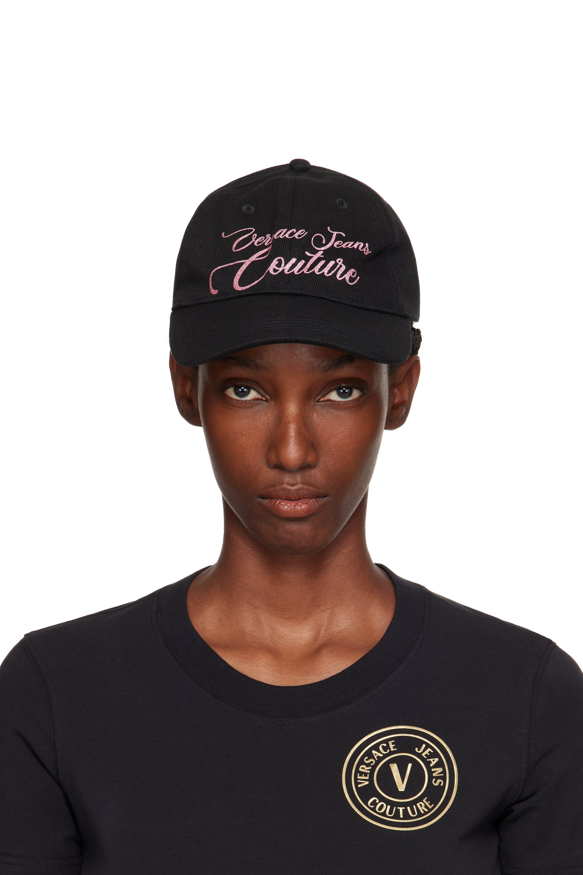 Versace Jeans Couture - Black Cotton Logo Glitter Baseball Cap