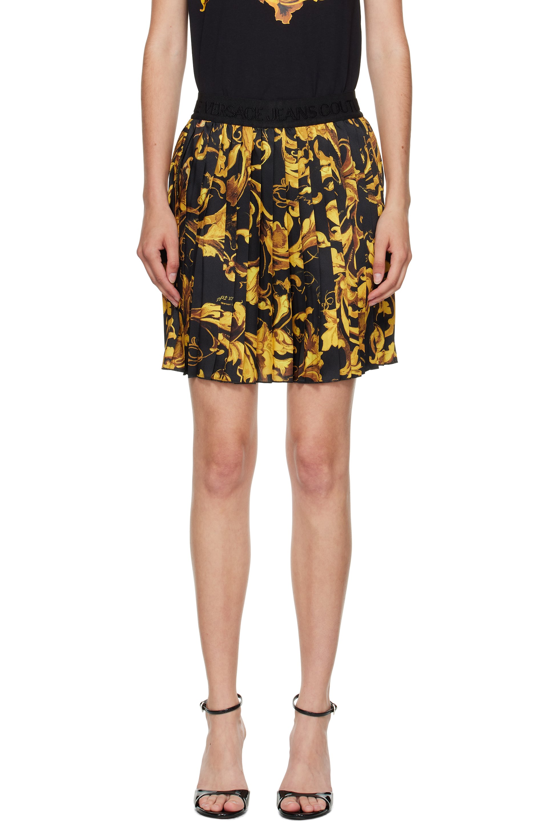 Versace Jeans Couture - Minijupe noir et doré à motif Porcelain Barocco