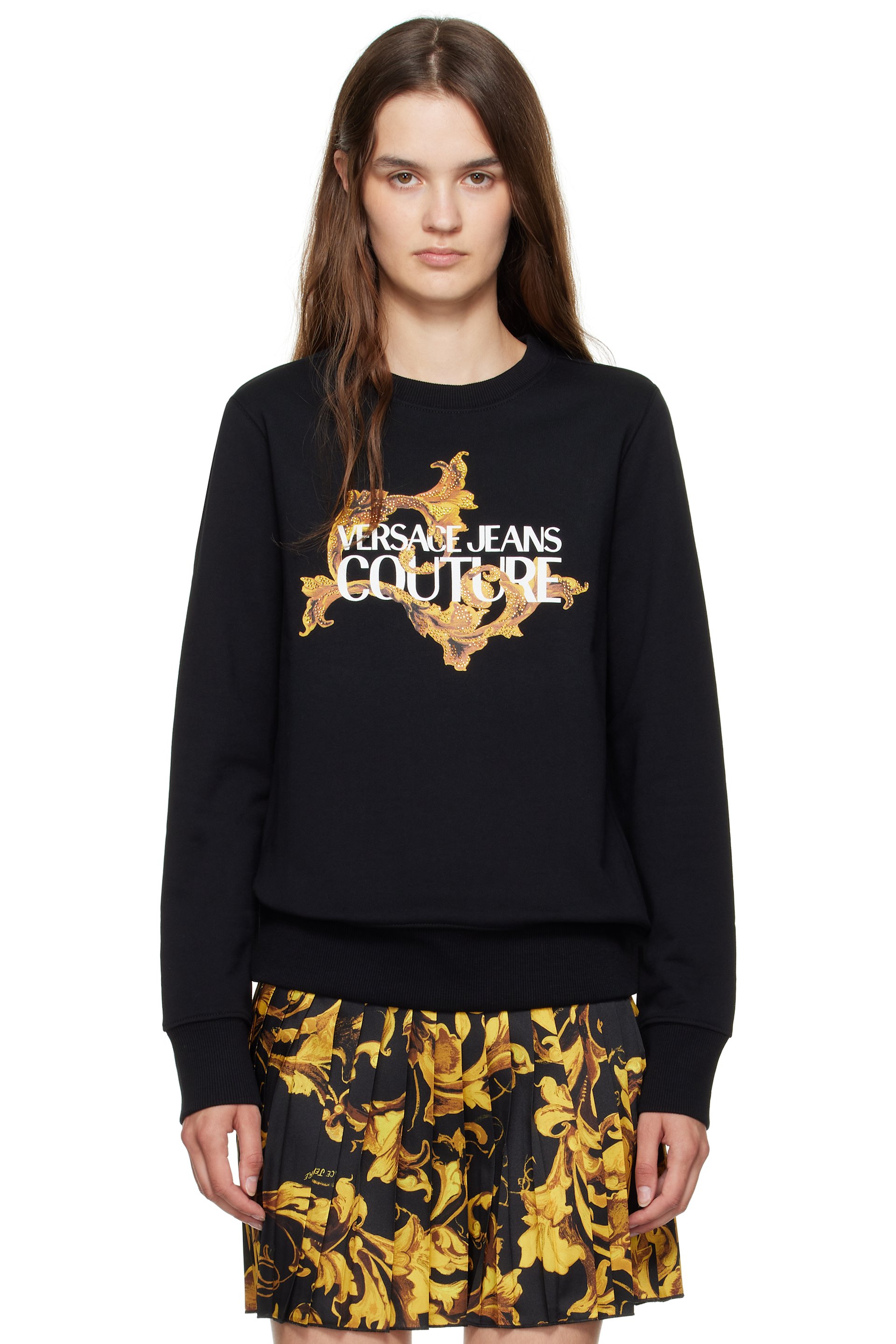 Versace Jeans Couture - Pull molletonné noir à logo sérigraphié