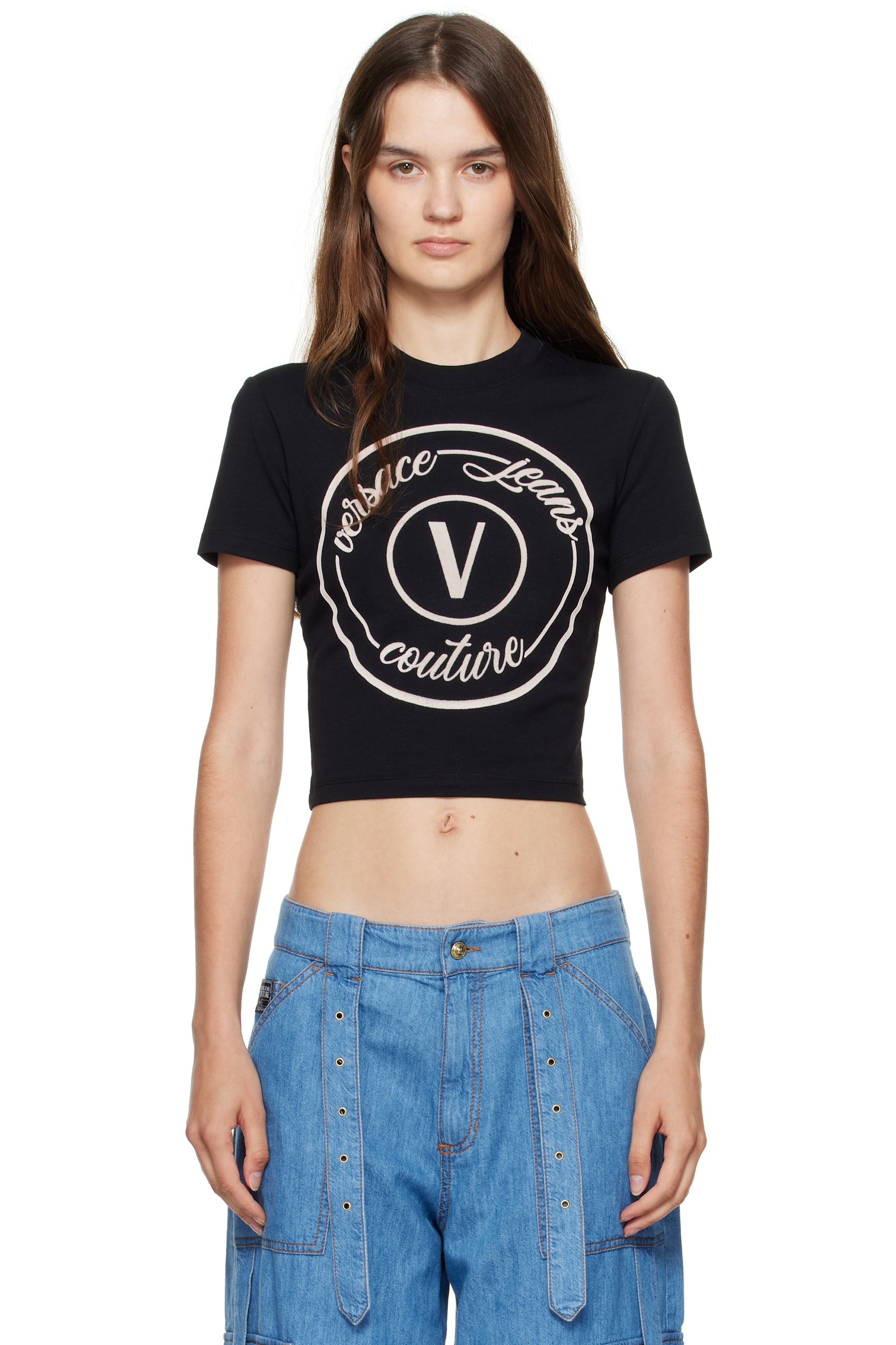 Versace Jeans Couture - T-shirt ajusté noir à logo circulaire