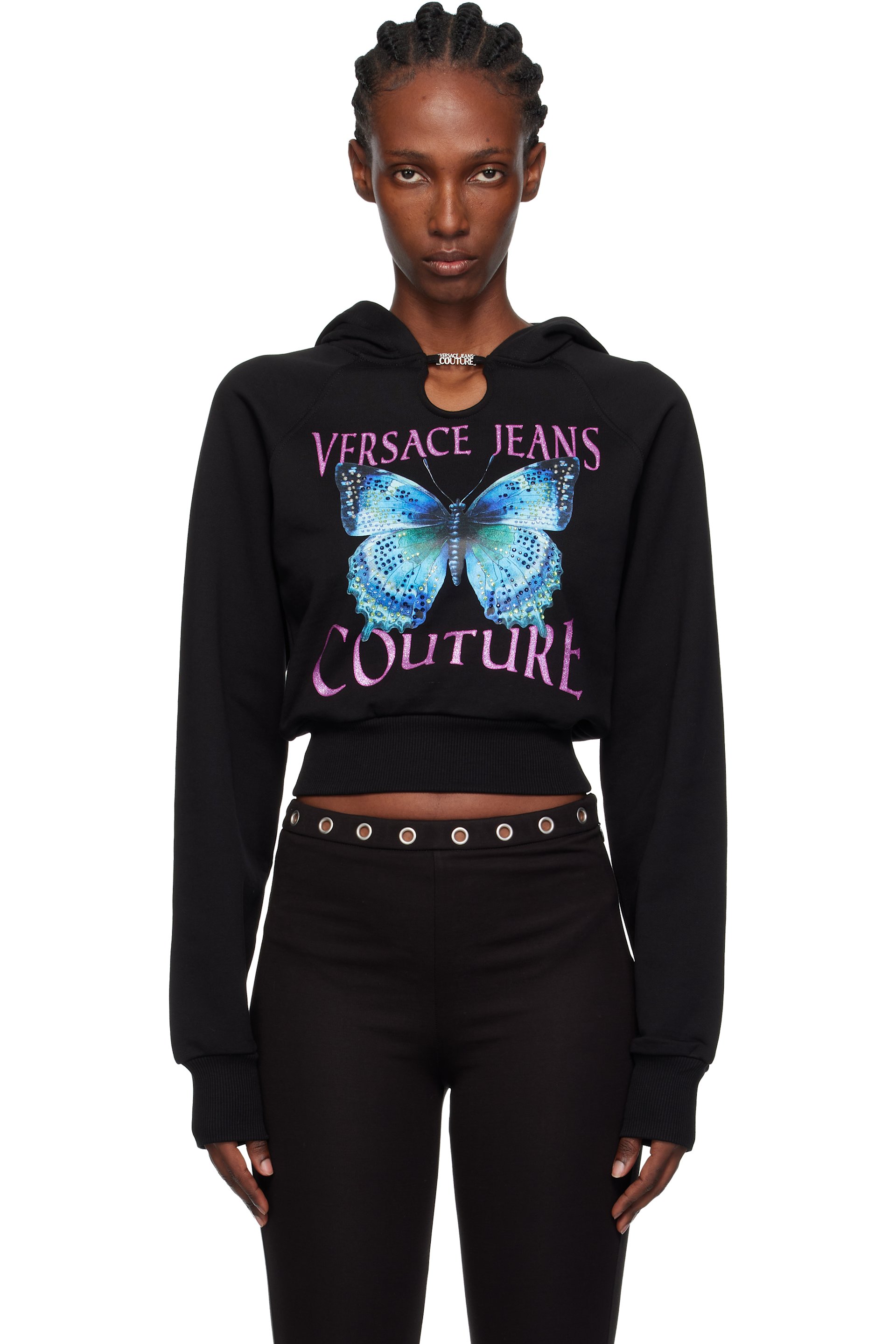 Versace Jeans Couture - Pull à capuche noir à logo