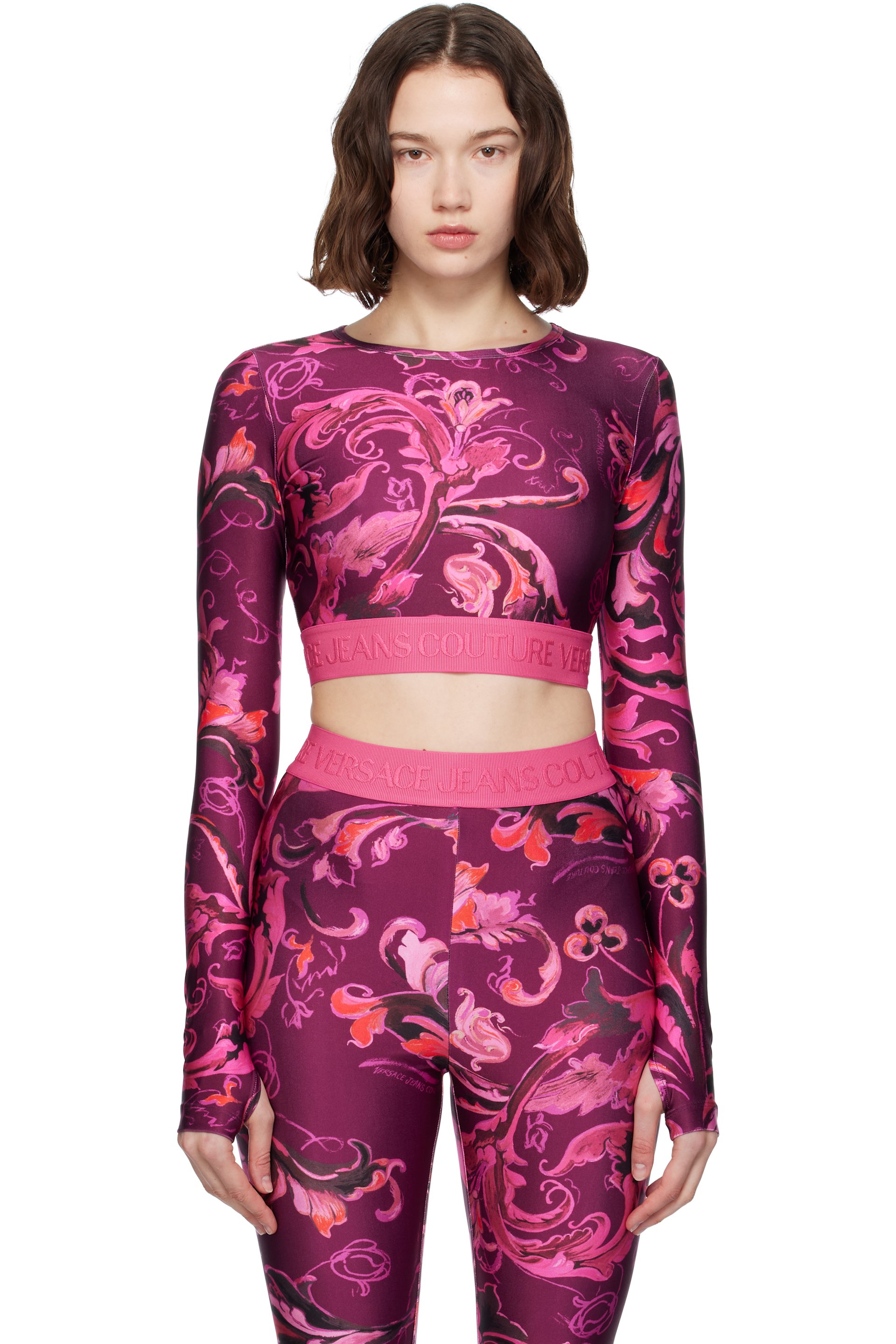Versace Jeans Couture - T-shirt rose et mauve en LYCRA à motif Barocco