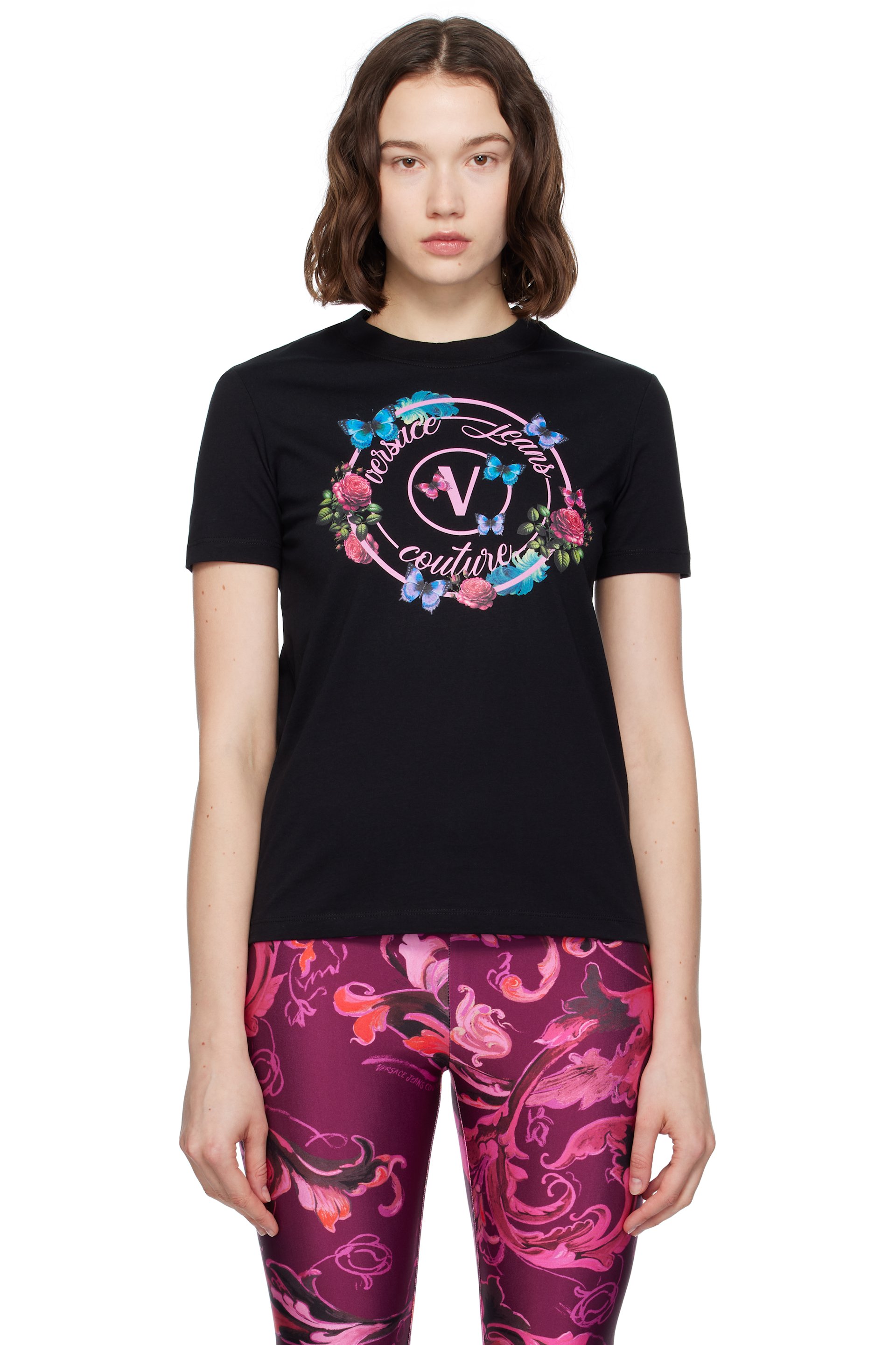 Versace Jeans Couture - T-shirt noir en jersey de coton à image sérigraphiée