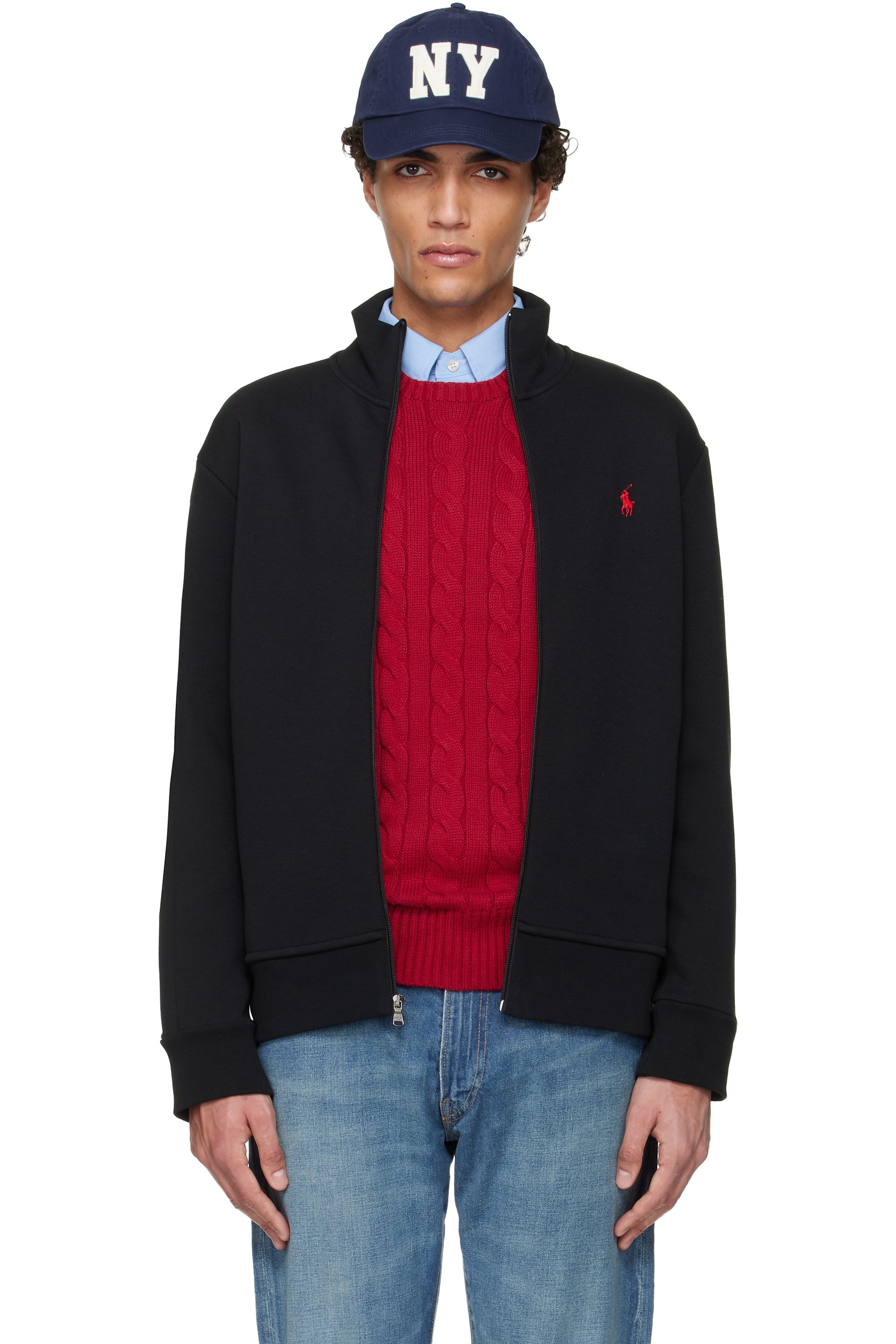 Polo Ralph Lauren - Blouson de survêtement à manches longues noir en tricot double