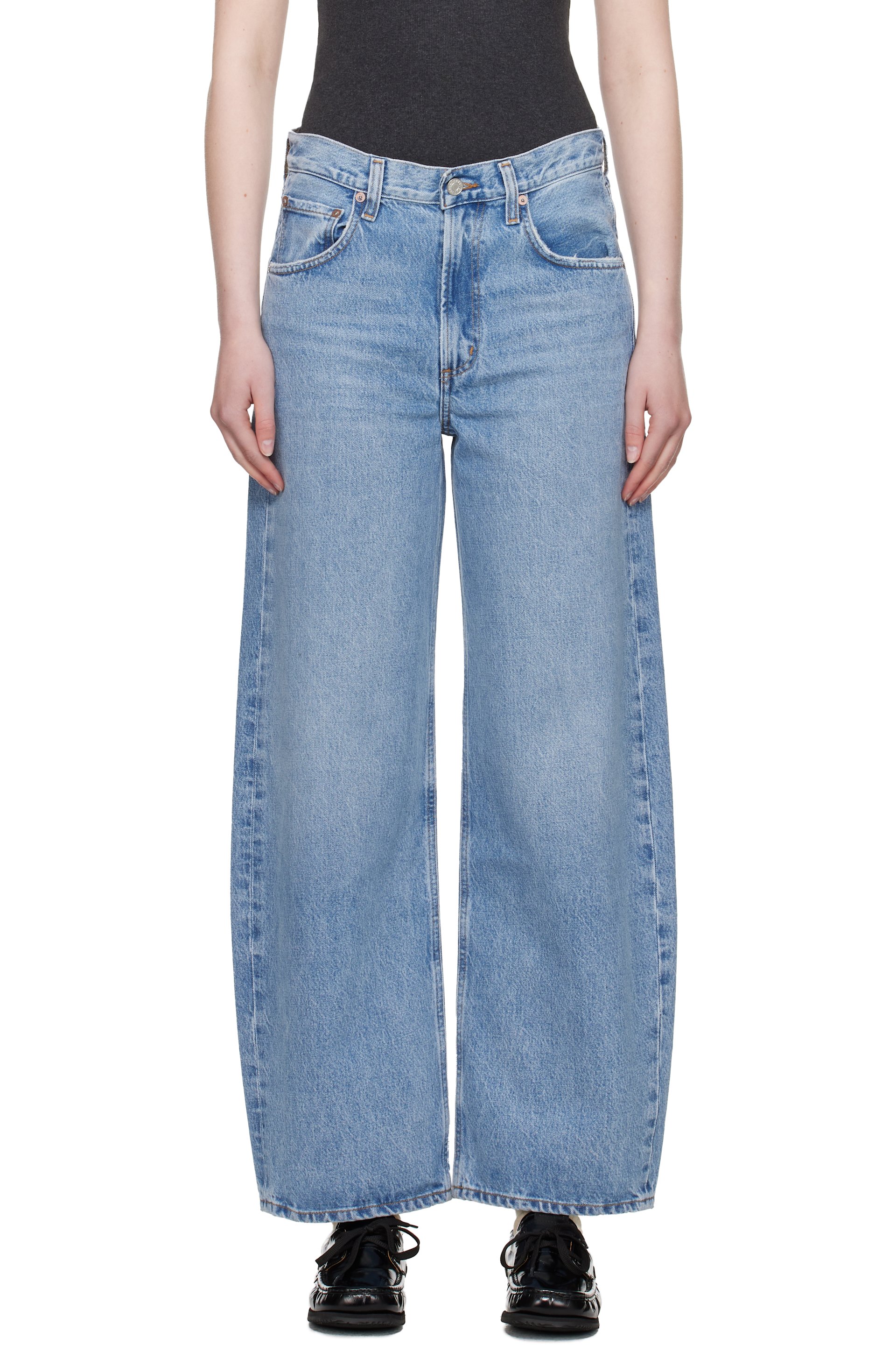 AGOLDE - Jean bleu à taille mi-haute et à coutures extérieures incurvées
