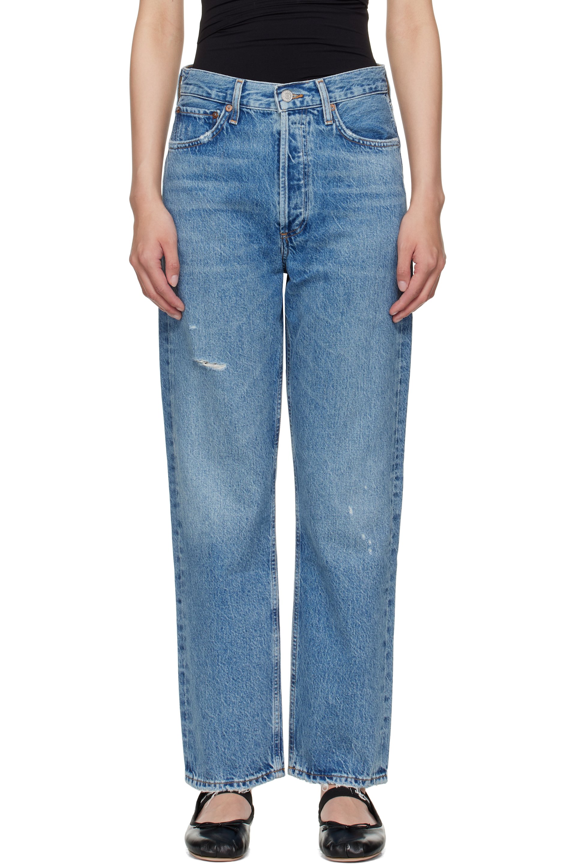 AGOLDE - Jean droit 90's bleu à taille mi-haute