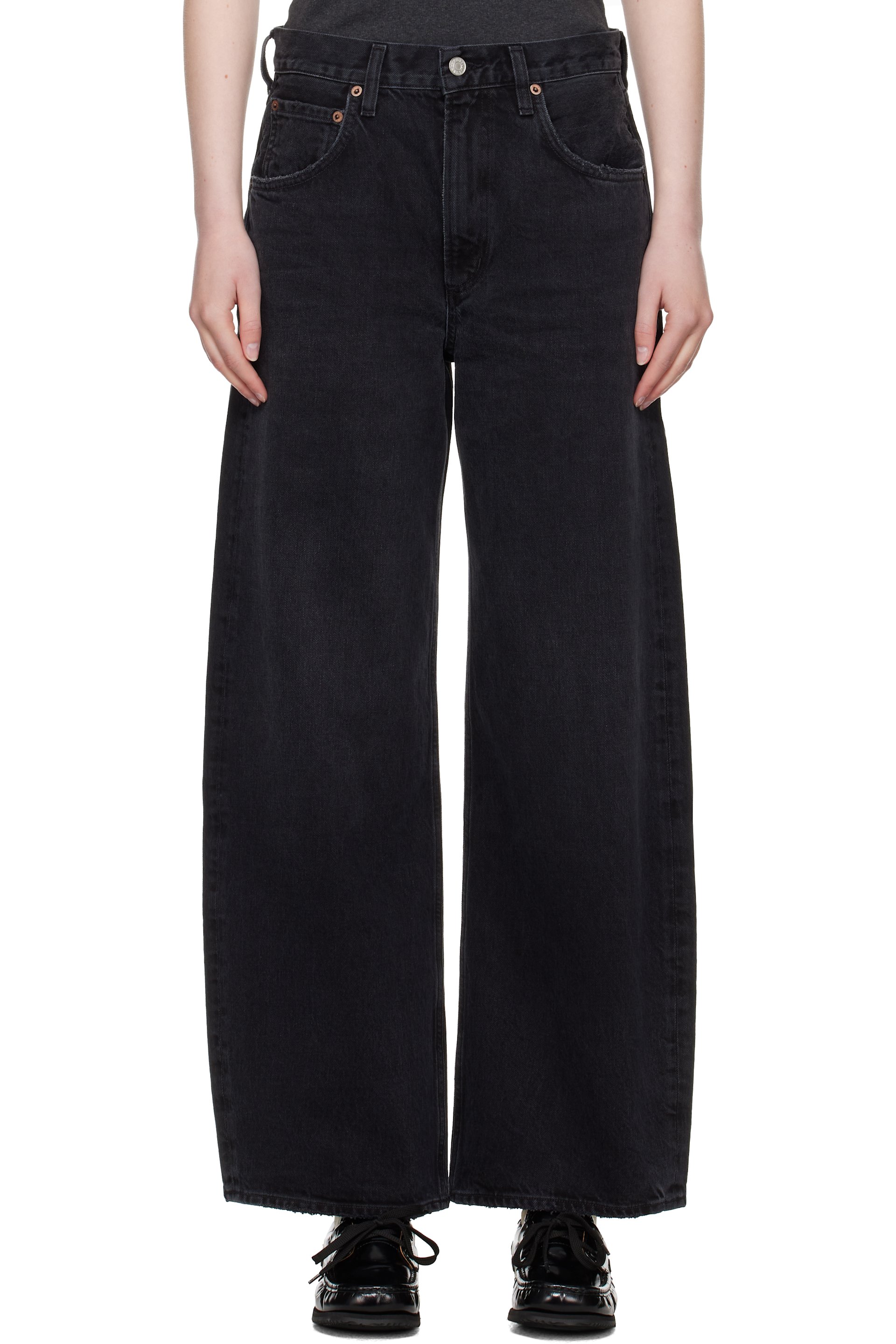 AGOLDE - Jean noir à taille mi-haute et à coutures extérieures incurvées