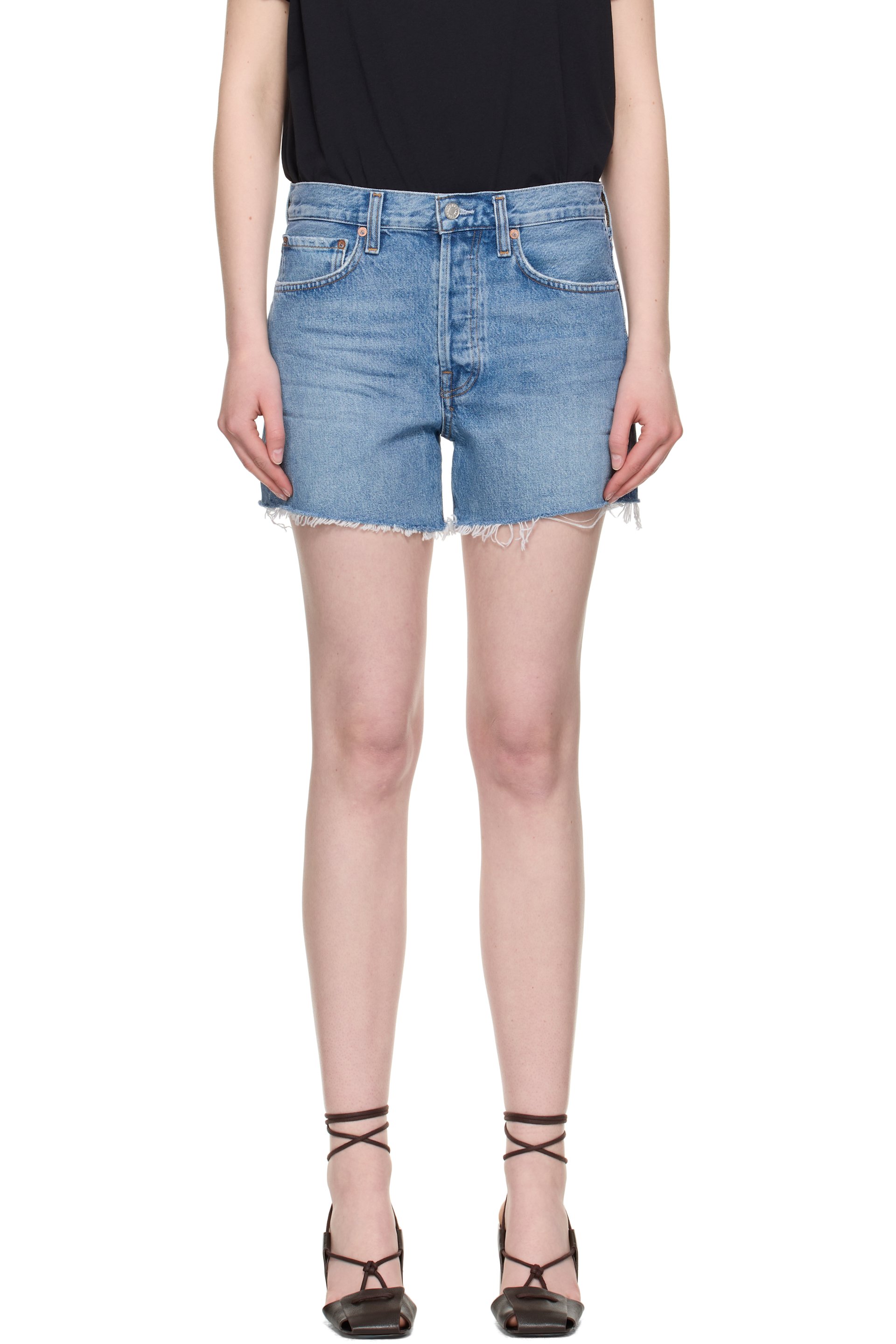 AGOLDE - Short long Parker bleu en denim