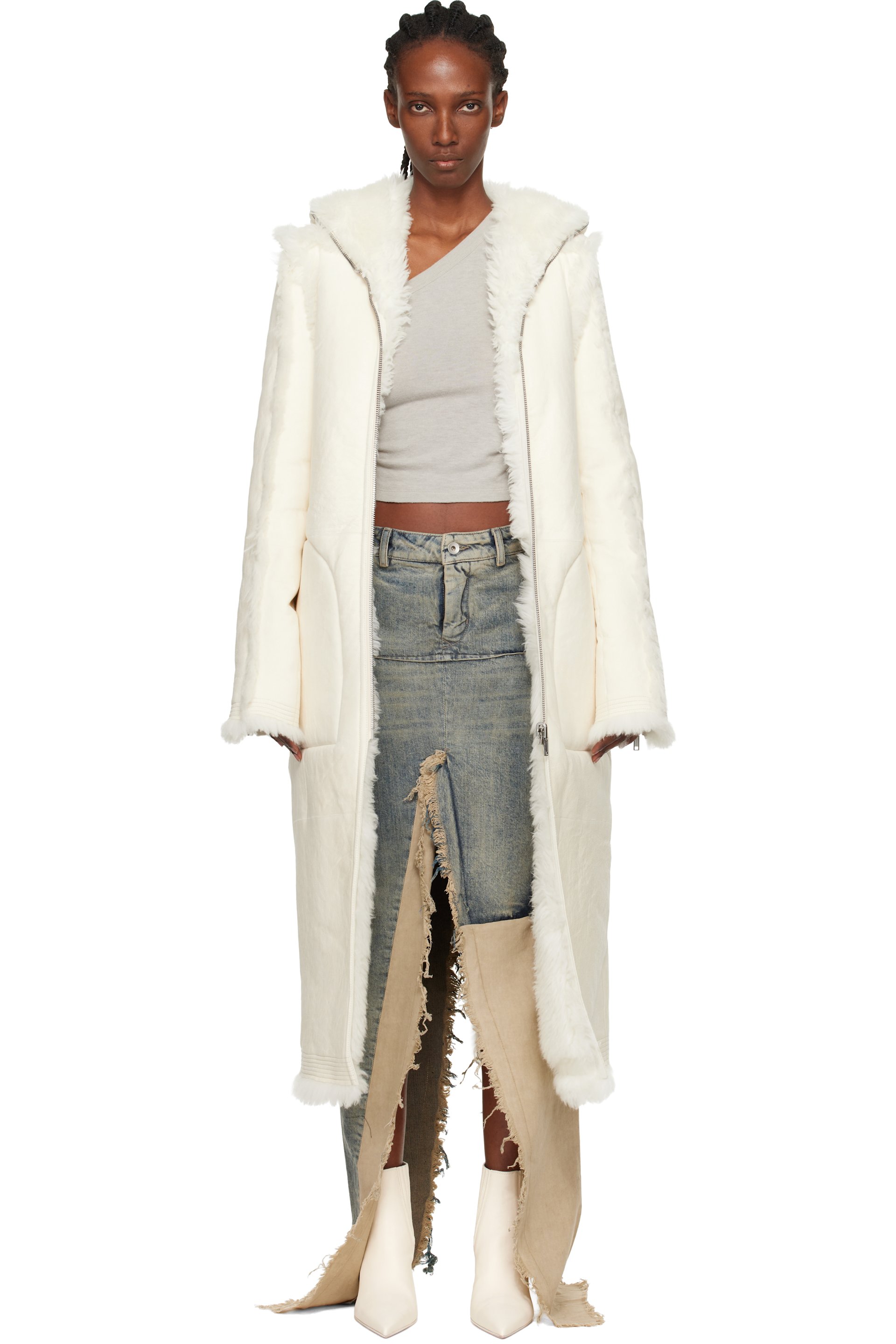 Rick Owens - Manteau réversible Klaus blanc cassé à garnitures en peau retournée - Concordians