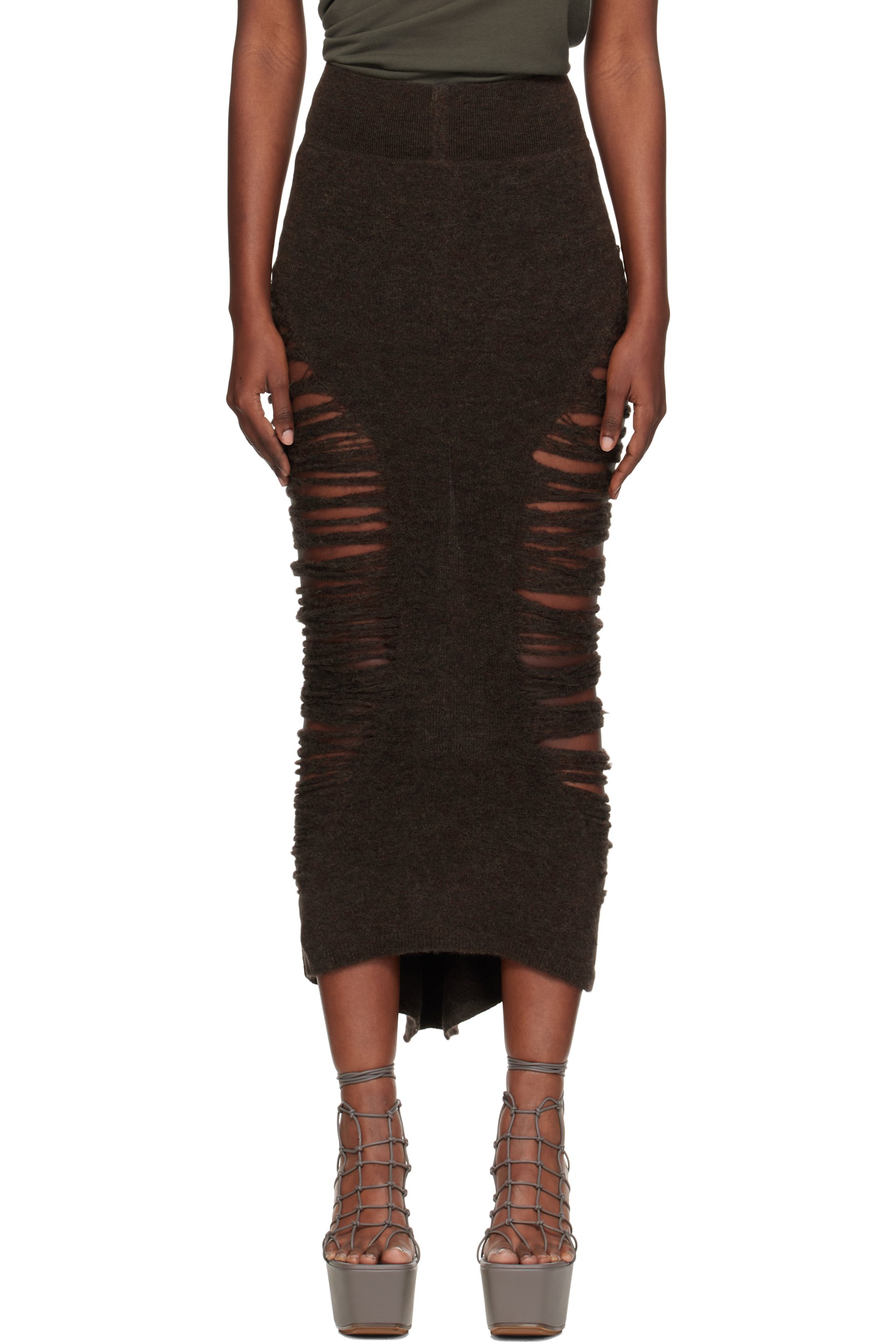 Rick Owens - Jupe midi Dauphine brune - Concordians