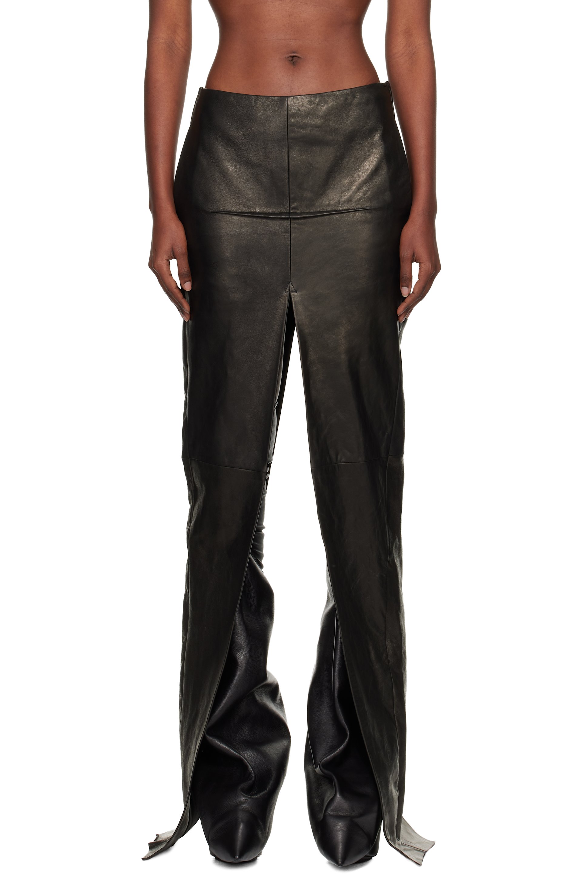 Rick Owens - Jupe longue noire en cuir à fentes - Concordians