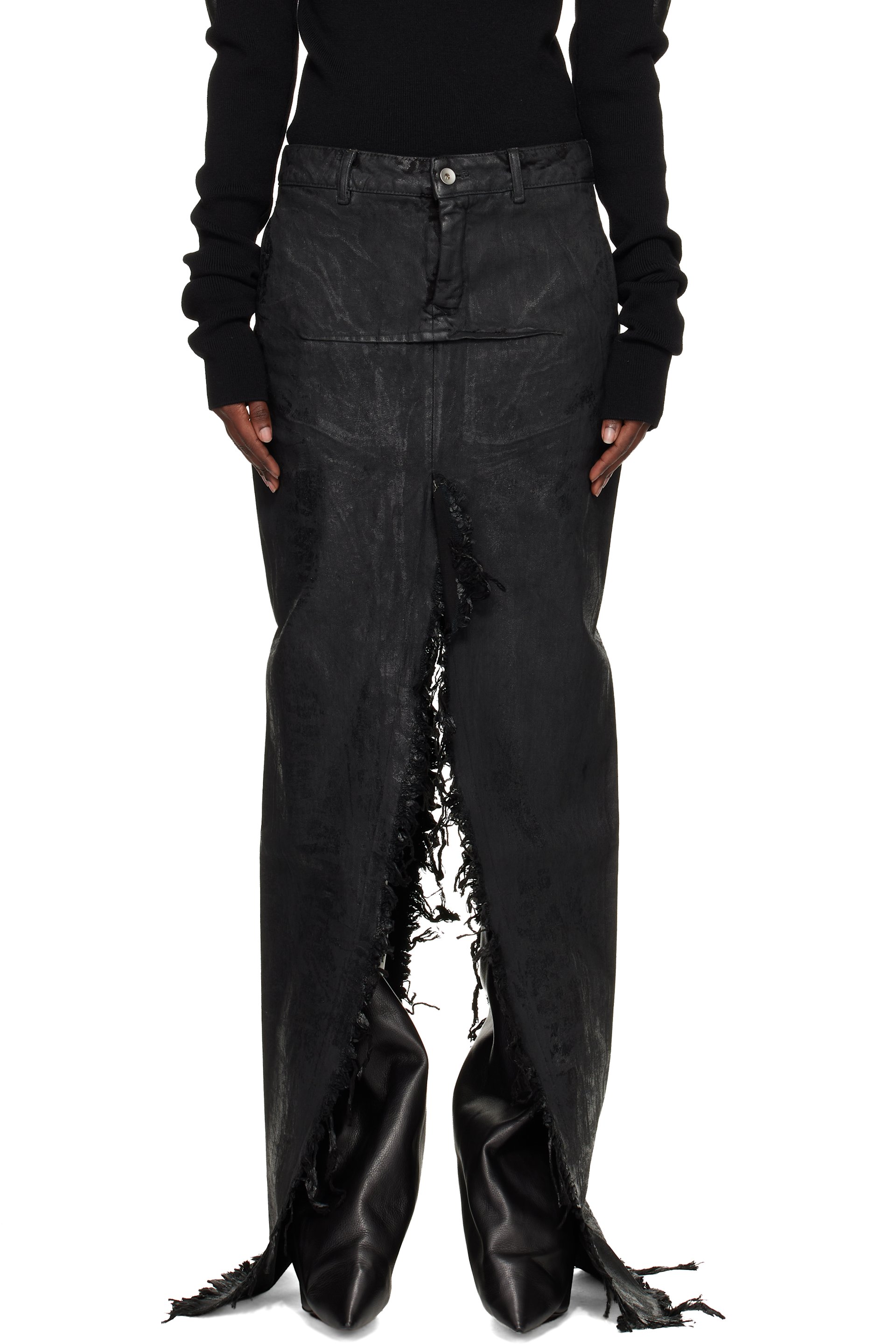 Rick Owens - Jupe longue Runway noire en denim à fente - Concordians