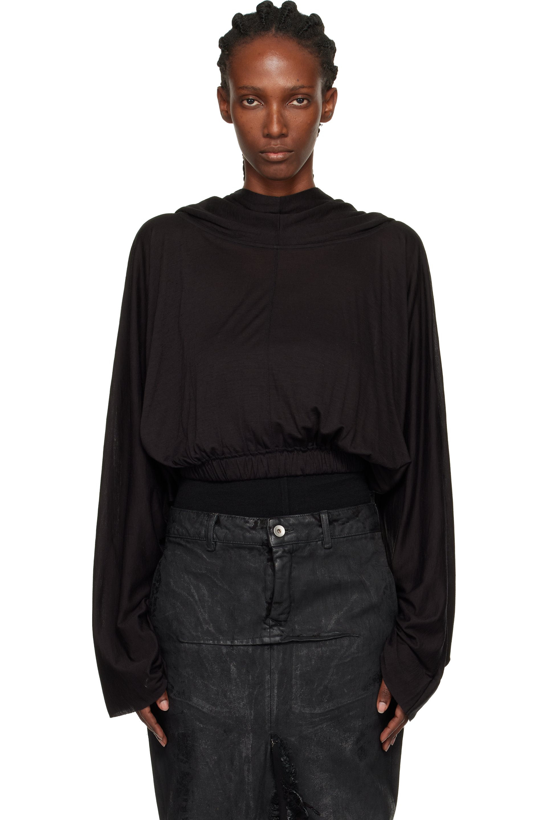 Rick Owens - Black Concordians Cropped Tunic Hoodie