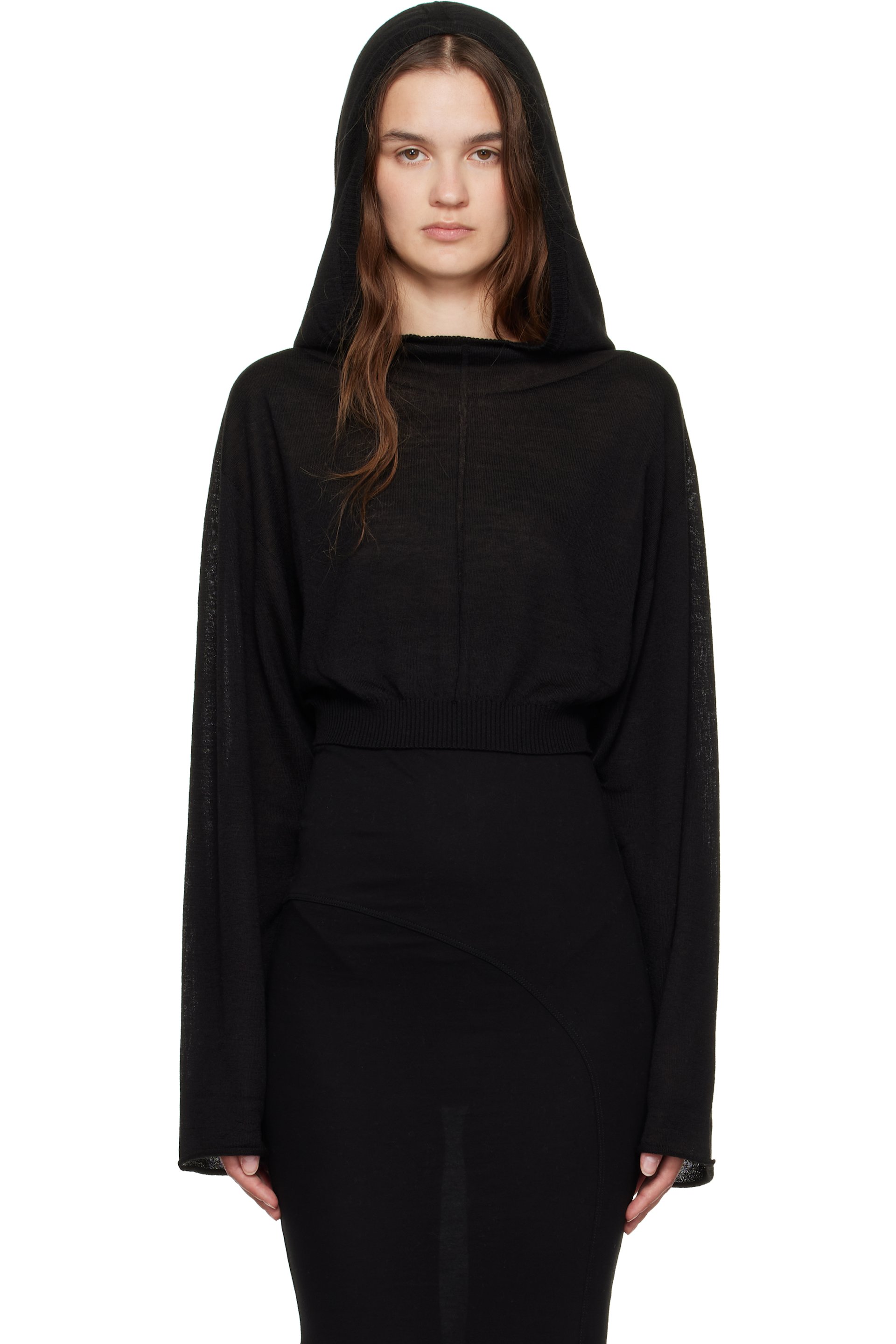 Rick Owens - Pull à capuche de style tunique écourté noir - Concordians