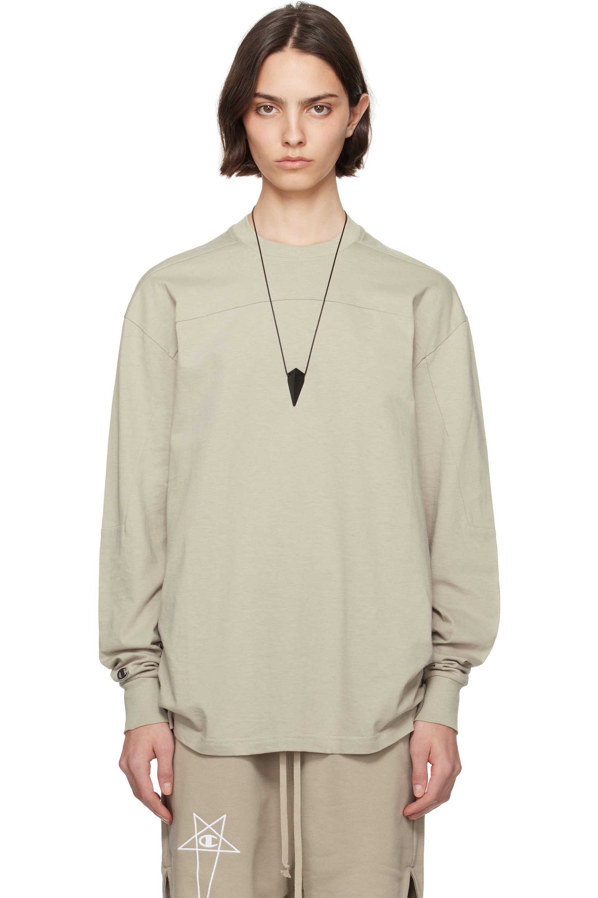 Rick Owens - T-shirt blanc cassé à coutures horizontales édition Champion