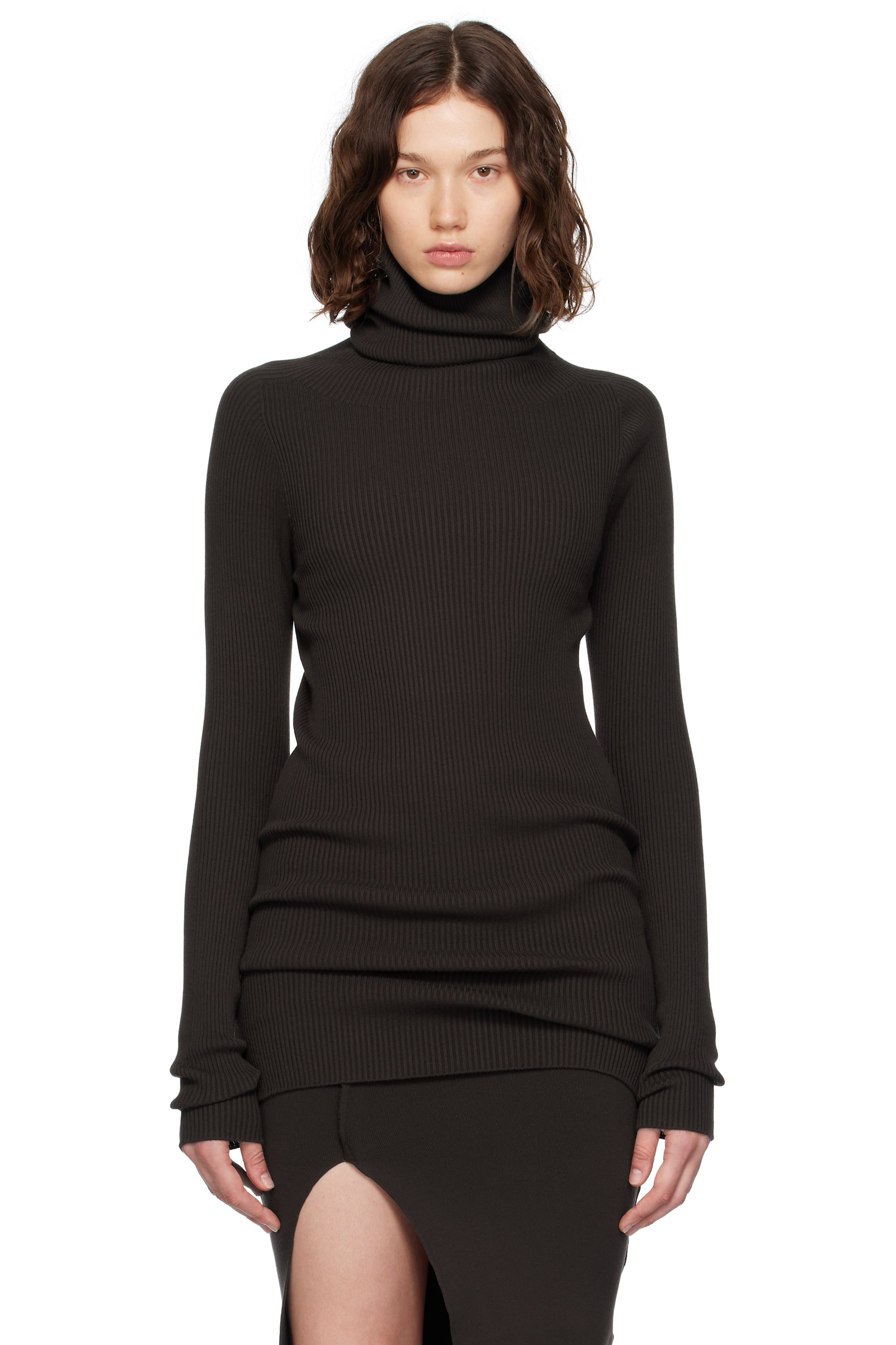 Rick Owens - Col roulé brun en tricot côtelé - Concordians