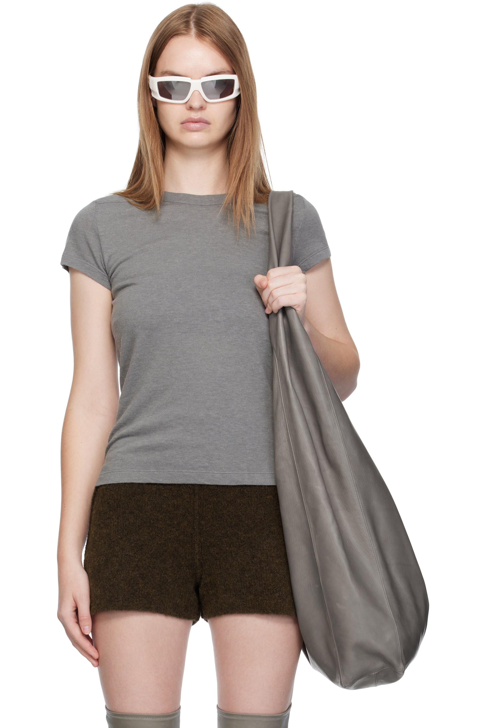 Rick Owens - T-shirt écourté gris à couture horizontale aux épaules - Concordians