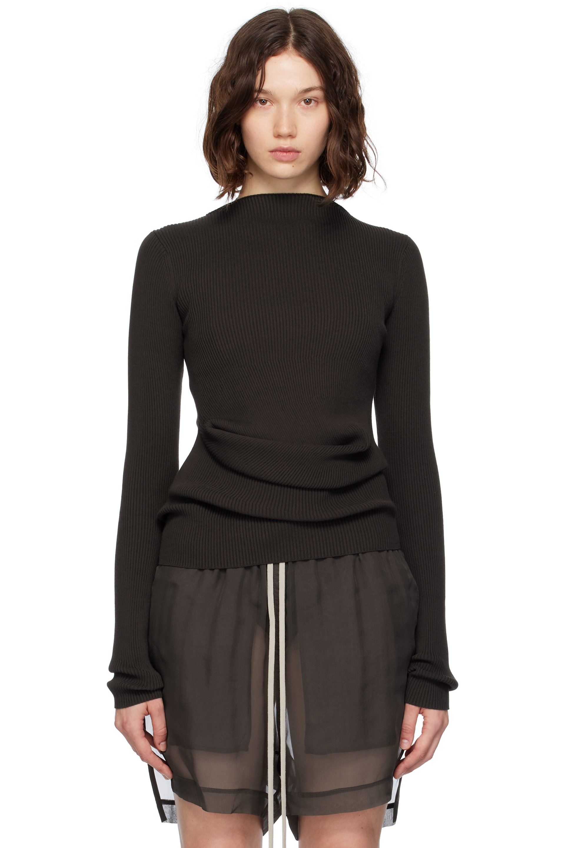 Rick Owens - Pull Babel brun en tricot côtelé - Concordians