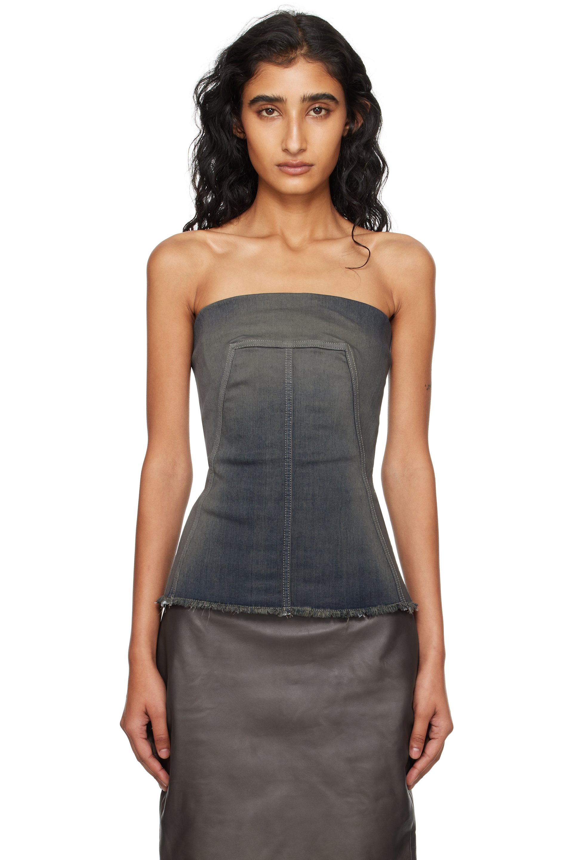Rick Owens - Haut de style bustier gris en denim - Concordians