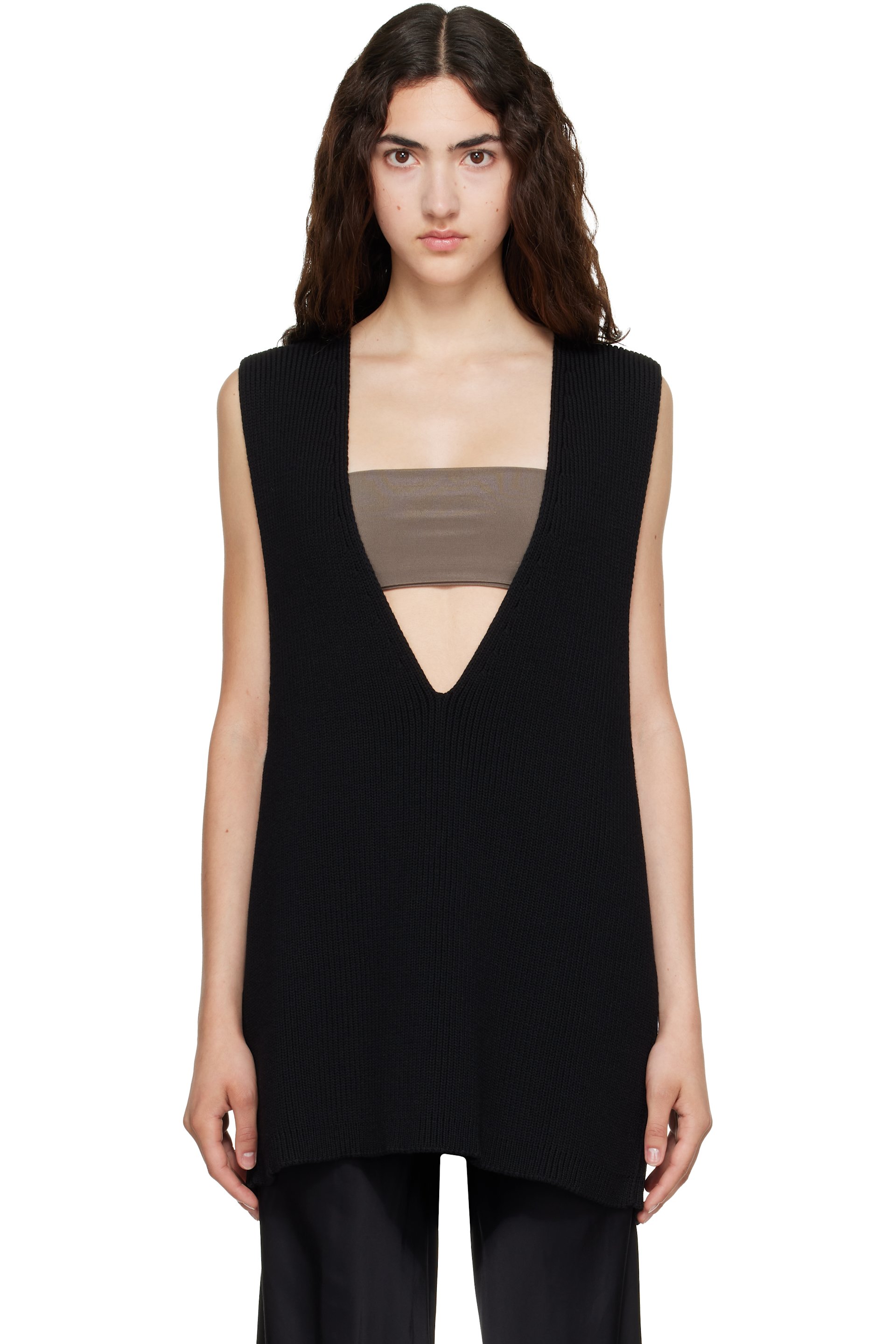 Rick Owens - 黑色 Tower Wool Knit V Neck 马甲