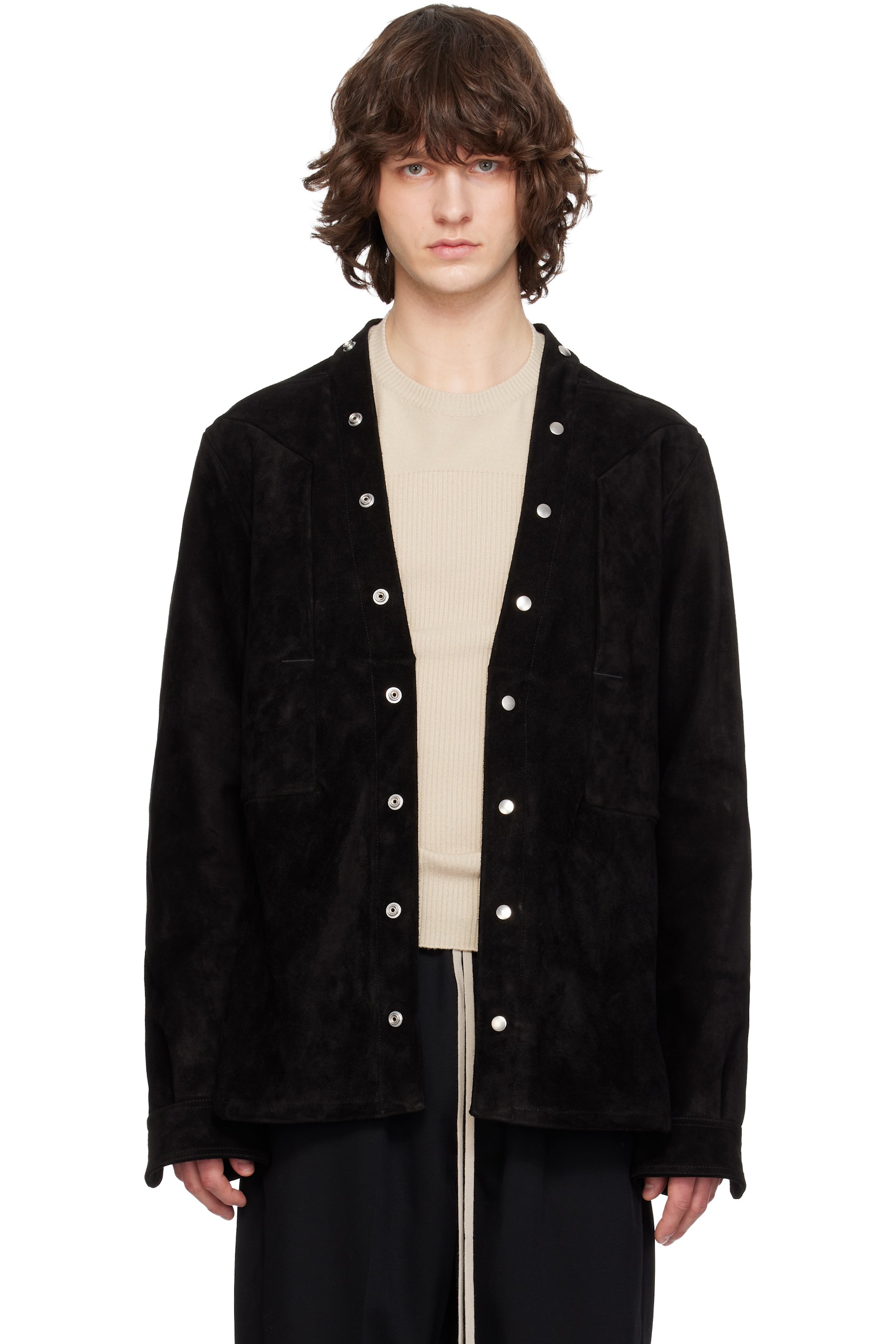 Rick Owens - Black Concordians Larry Fogpocket Leather Overshirt