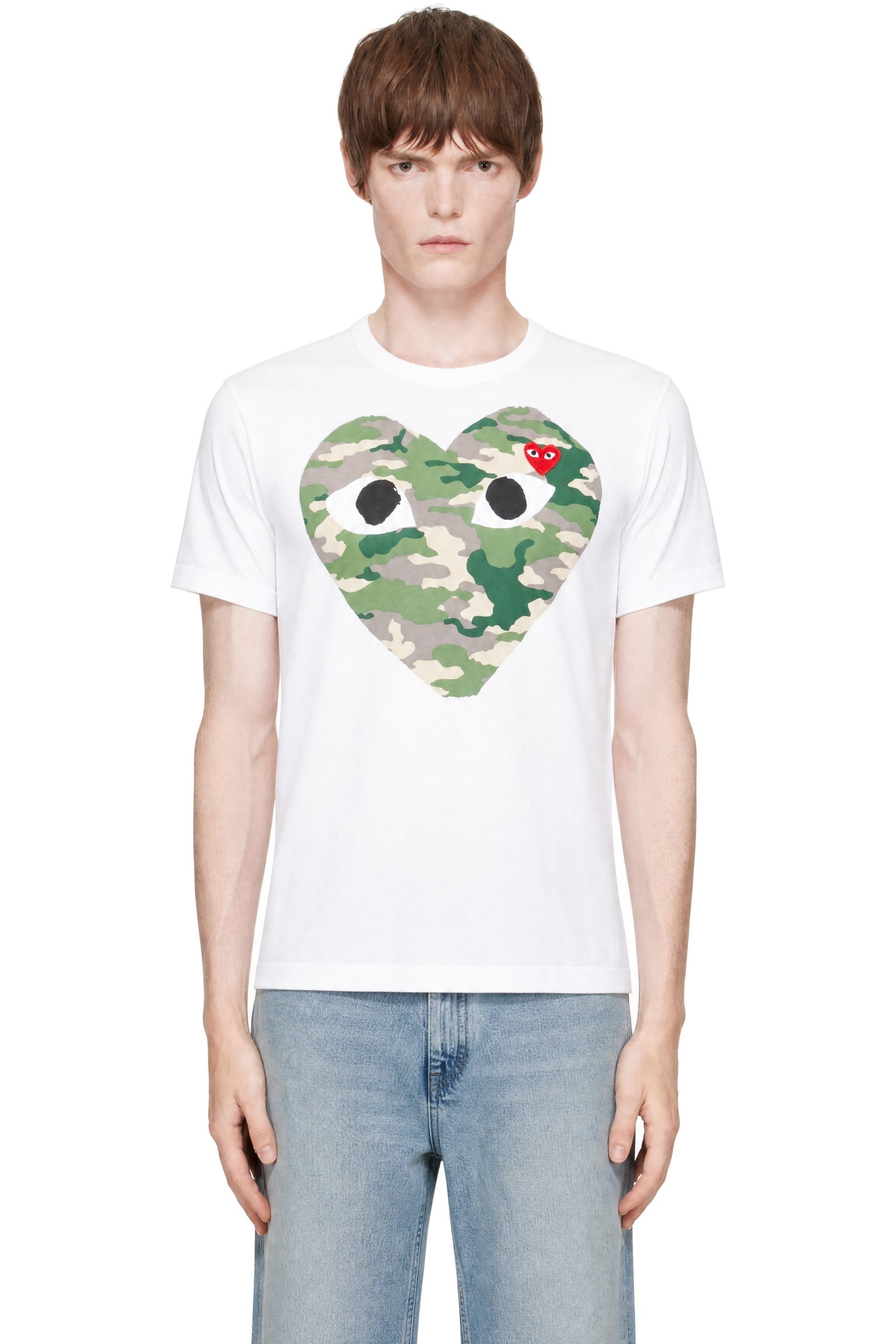 COMME des GARÇONS PLAY - White Red Emblem Camo Heart T-shirt