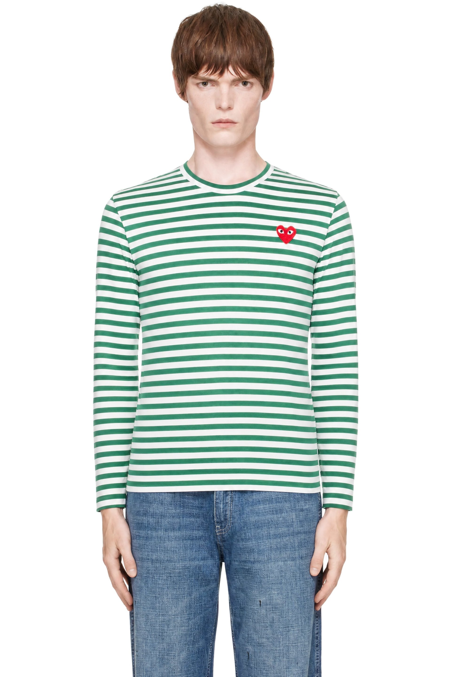 COMME des GARÇONS PLAY - Green & White Emblem Red Heart Long Sleeve T-shirt
