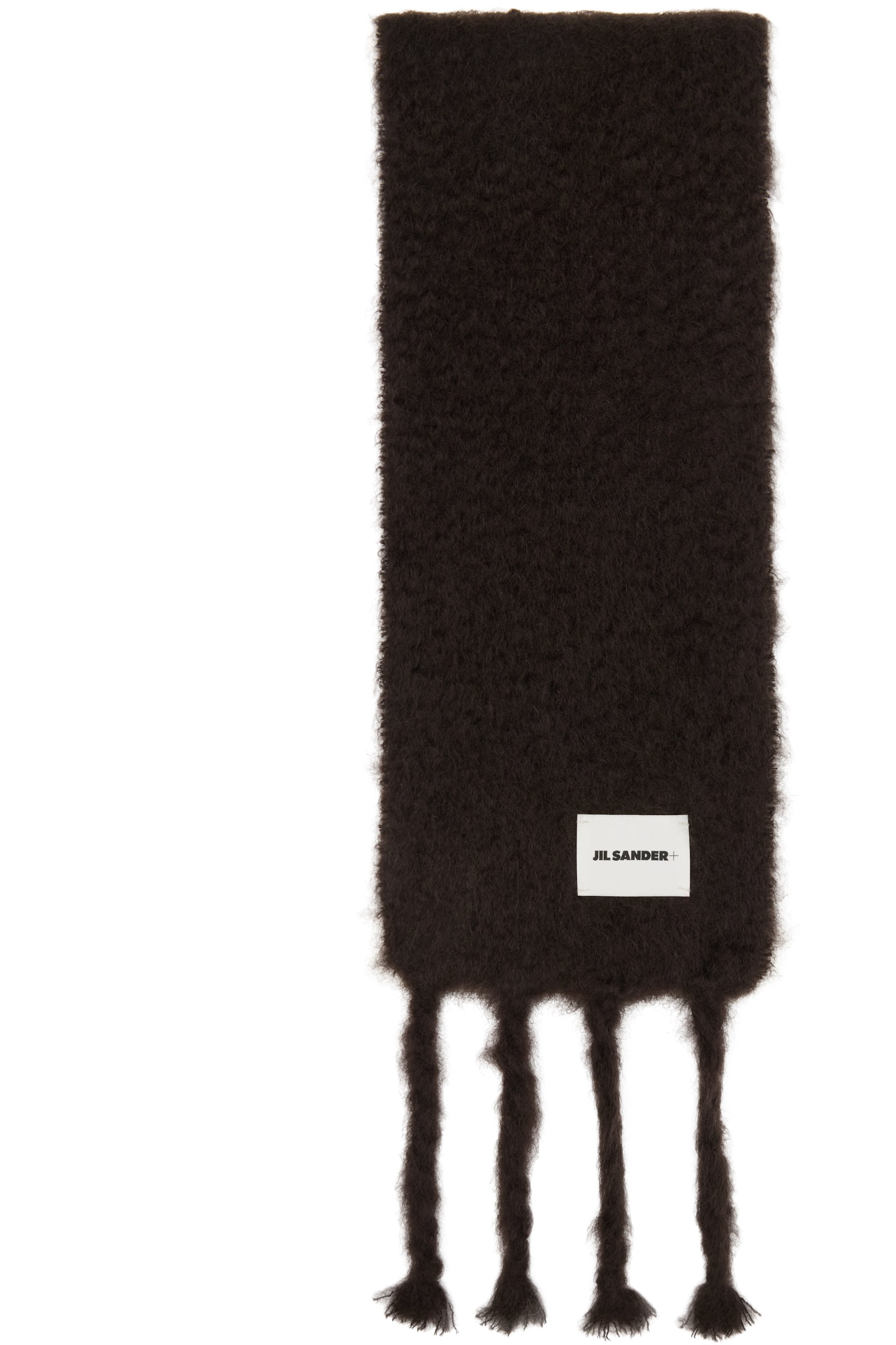 Jil Sander - Écharpe étroite brune en laine mélangée