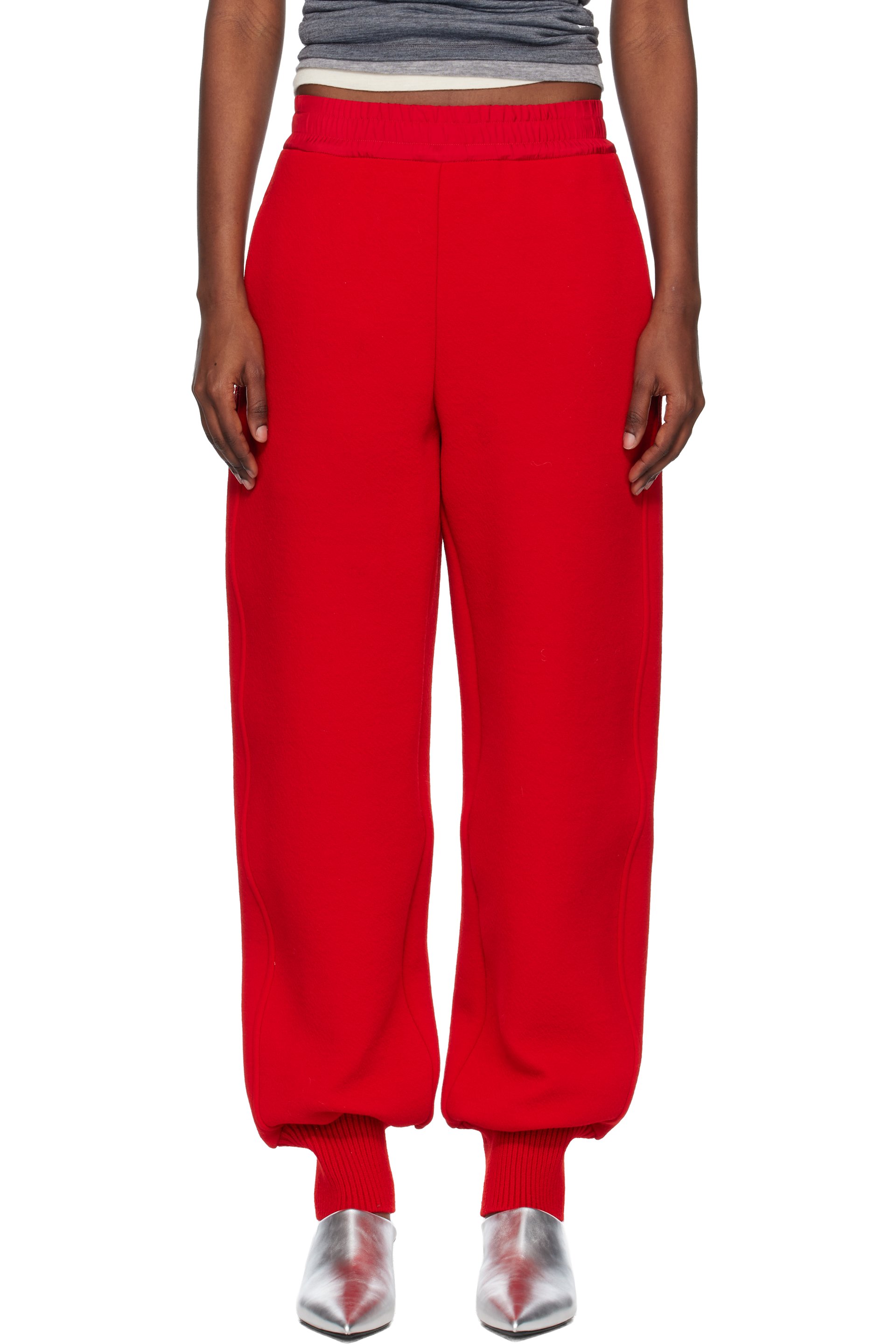 Jil Sander - Pantalon de détente rouge en crêpe de laine à double face