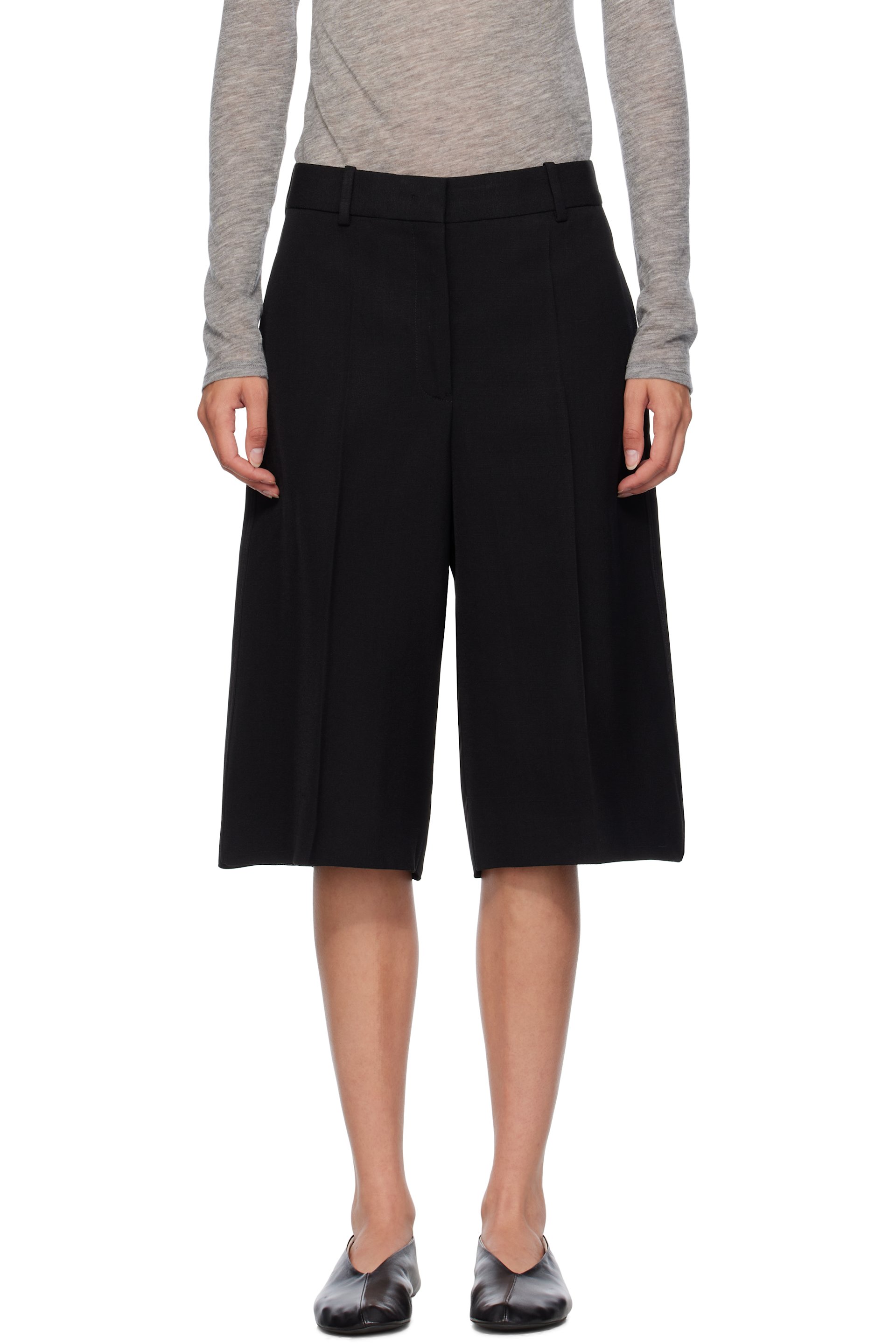 Jil Sander - Short droit noir en viscose et soie