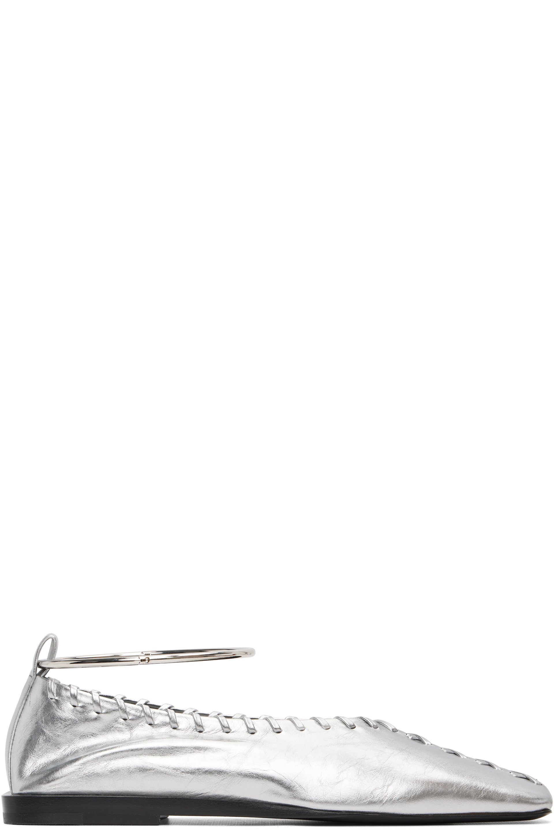 Jil Sander - Ballerines argentées à bracelet de cheville