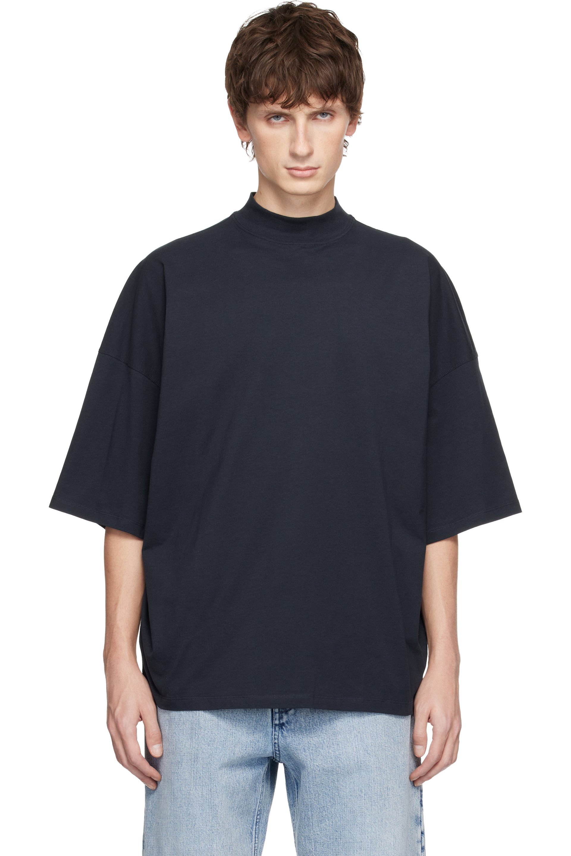 Jil Sander - Navy Cotton Mock-Neck T-shirt